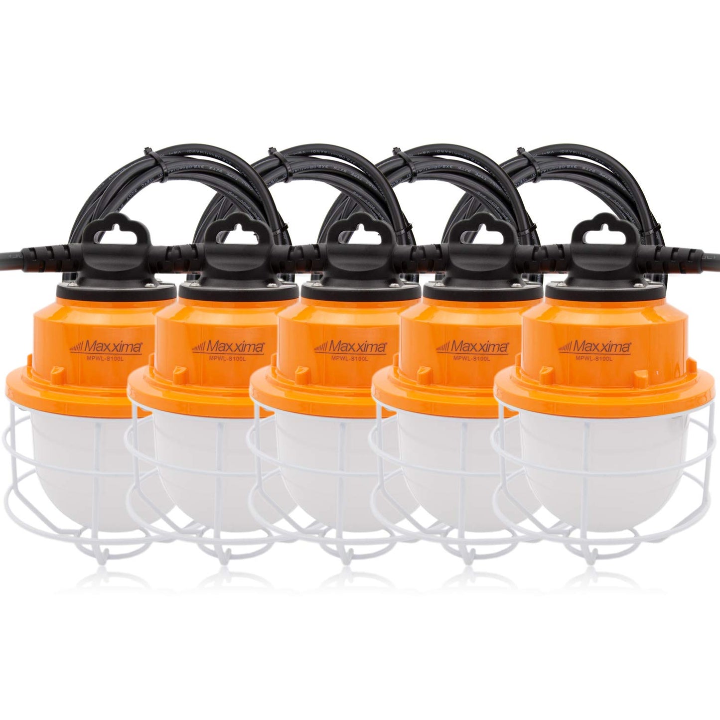 Maxxima Heavy Duty LED Construction String Light - 10,000 Lumens 100 Watts, 50 Ft, Linkable, 5000K Daylight, IP65, Ideal for Portable Job Site or Shipyard Lighting Needs