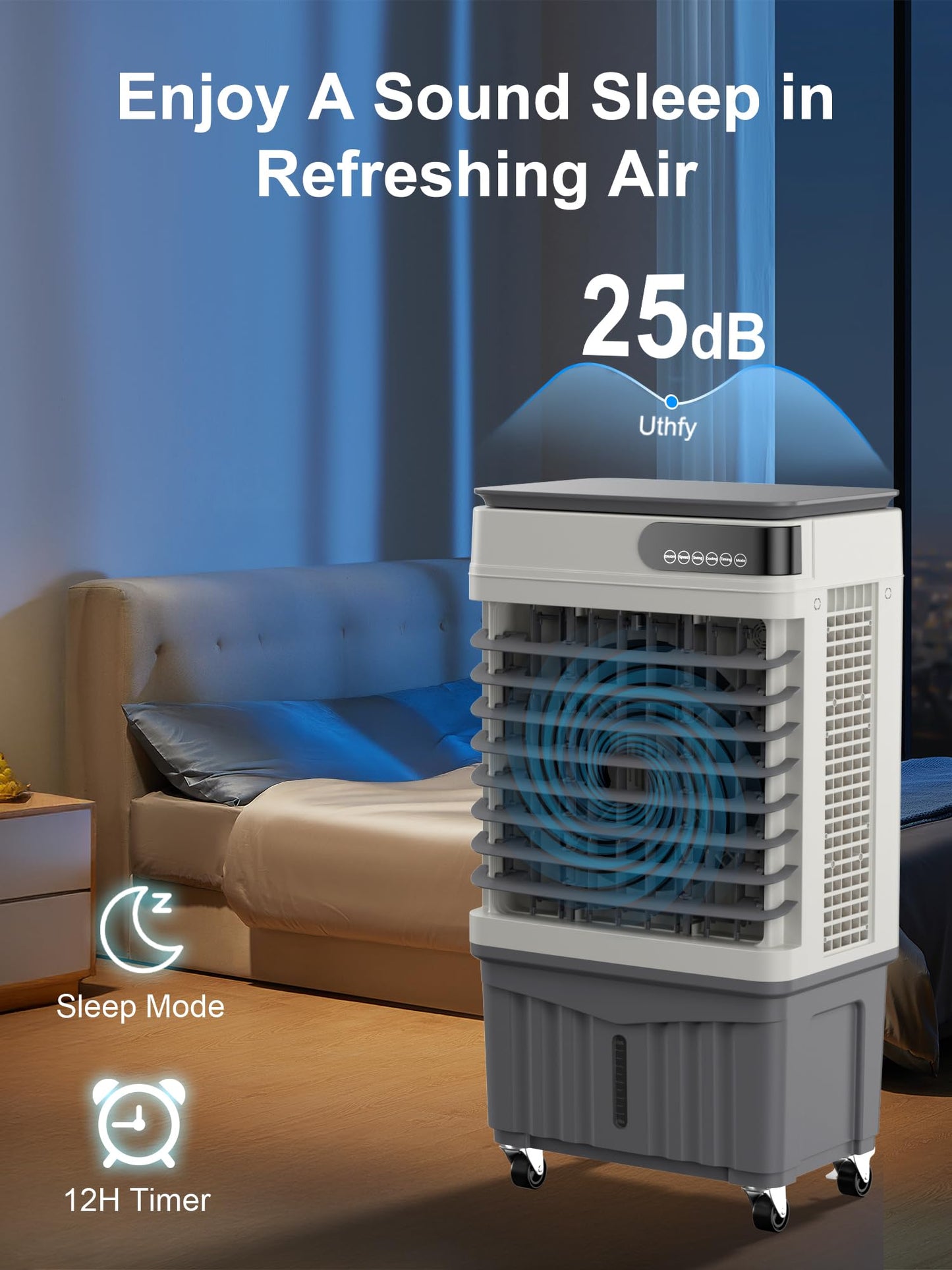Uthfy Swamp Cooler, 30 Inch Evaporative Air Cooler with 5.3 Gal Large Water Tank, 1800 CFM, 120° Oscillation, 3 Modes & 3 Speeds, Remote, 12 H Timer, 4 Ice Packs, Portable Air Conditioner for Outdoor