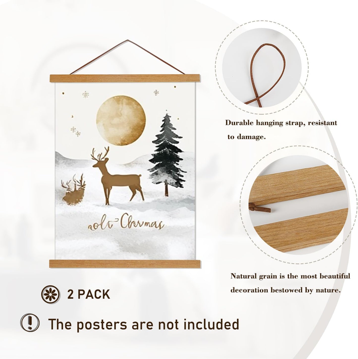 Skiennix Magnetic Poster Hanger Frame - Light Wood Canvas Artwork Display | 20" Size, 2 Pack