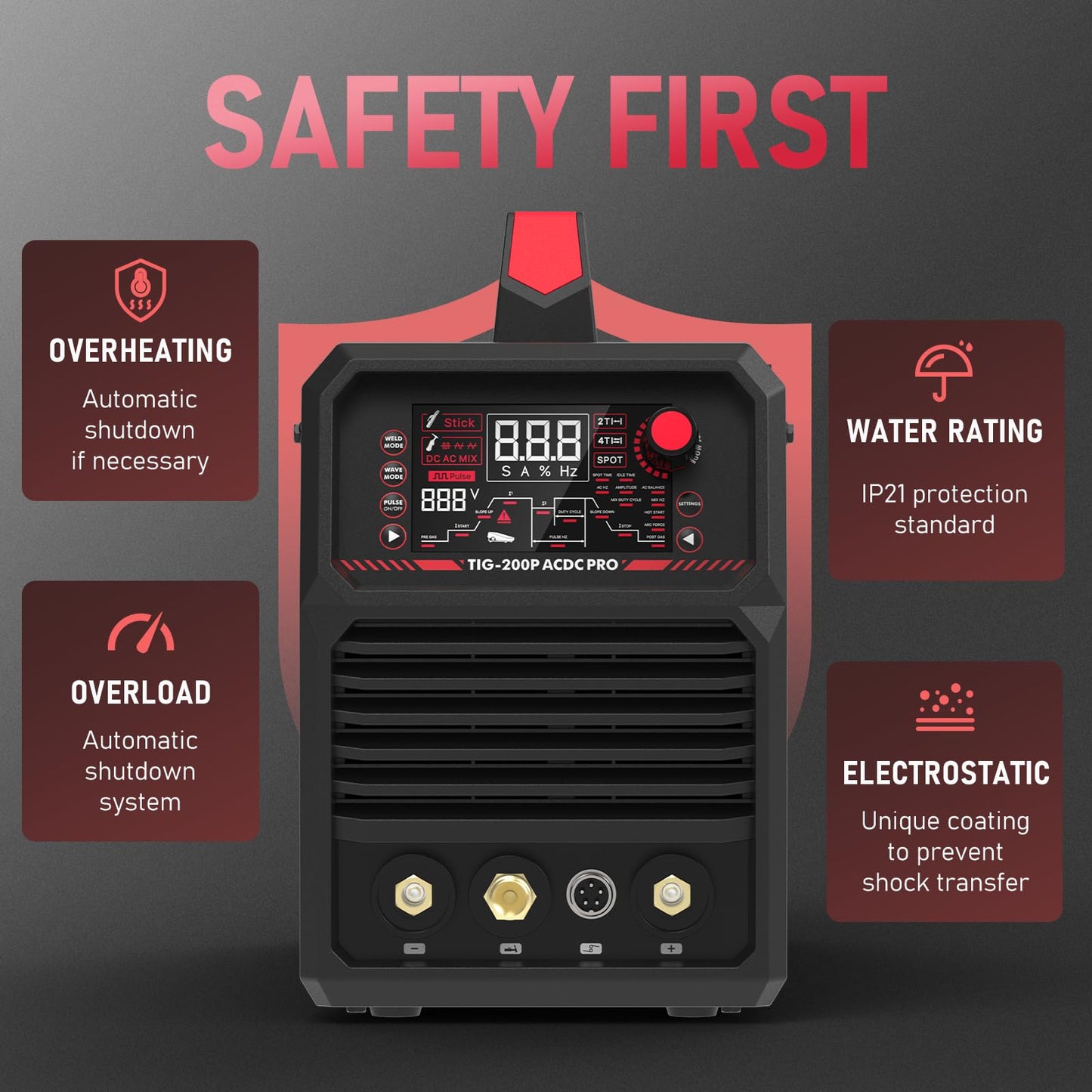 YESWELDER 200A AC/DC Aluminum Tig Welder with Pulse Large LED Display, Digital Inverter STICK/TIG 110/220V Dual Voltage TIG Welding Machine TIG-200P ACDC