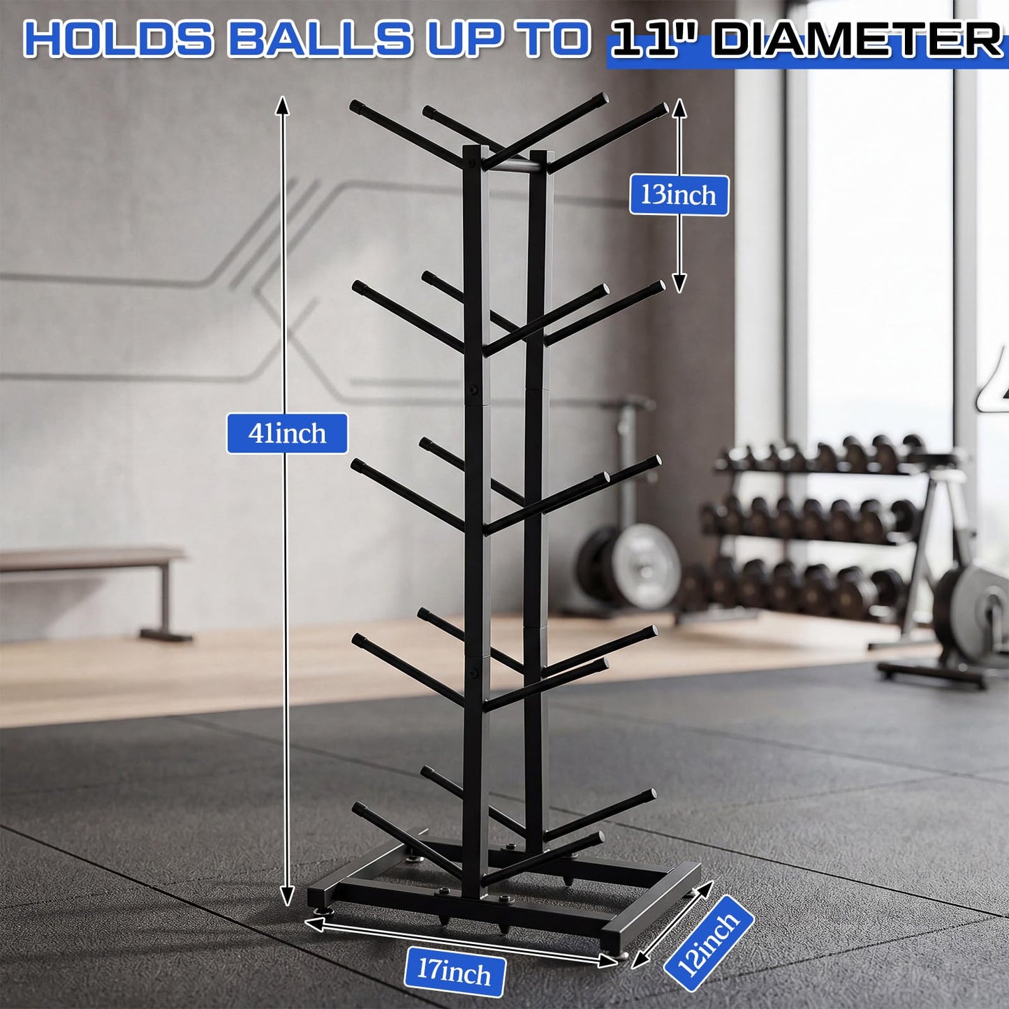 Sintuff Medicine Ball Rack Storage Metal Durable Tree Holds 10 Slam Balls up to 11 Inch Diameter Vertical Gym Organizer Stand Holder for Organized Gym Fitness Studio Commercial Equipment Storage Black