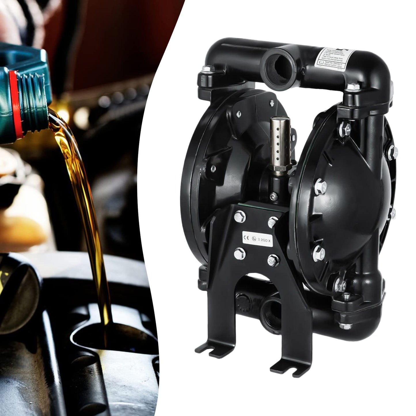 Air-Operated Dual Diaphragm Pump 1-inch Inlet & Outlet Waste Oil Diesel Air Operated Double Diaphragm Pump 35GPM Heavy Duty Pneumatic Diaphragm Transfer Pump 120PSI 150 ℉ for Industrial