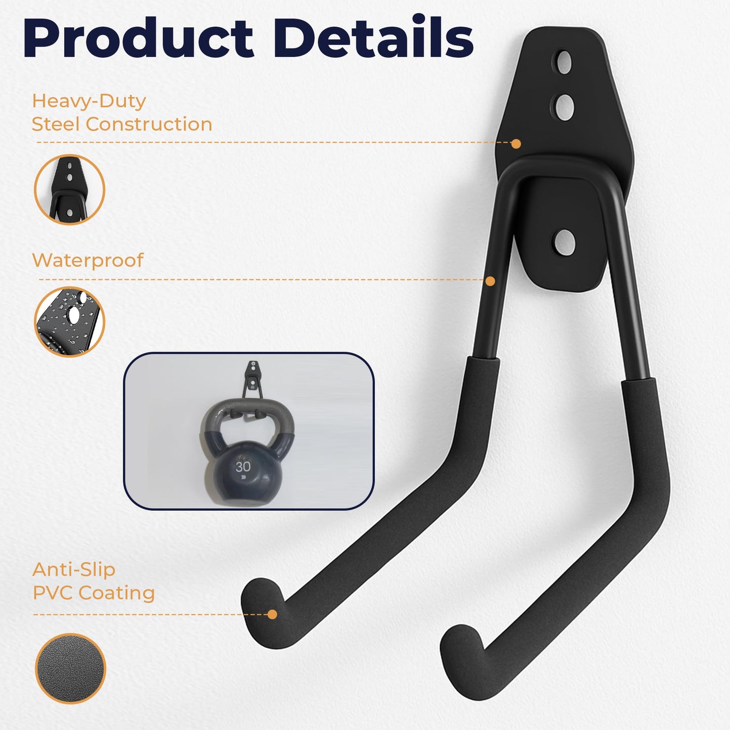 Moneek's Hardware 16 Pack Garage Storage Hook Anti-Slip Coating Heavy Duty Wall Mount Hooks for Hanging Bikes, Ladder, Garden Power Tools