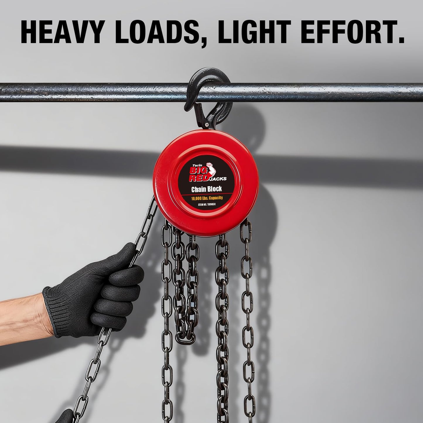 Big RED Manual Hand Lift Steel Chain Block Hoist with 2 Hooks, 5 Ton (10,000 lb) Capacity, Red