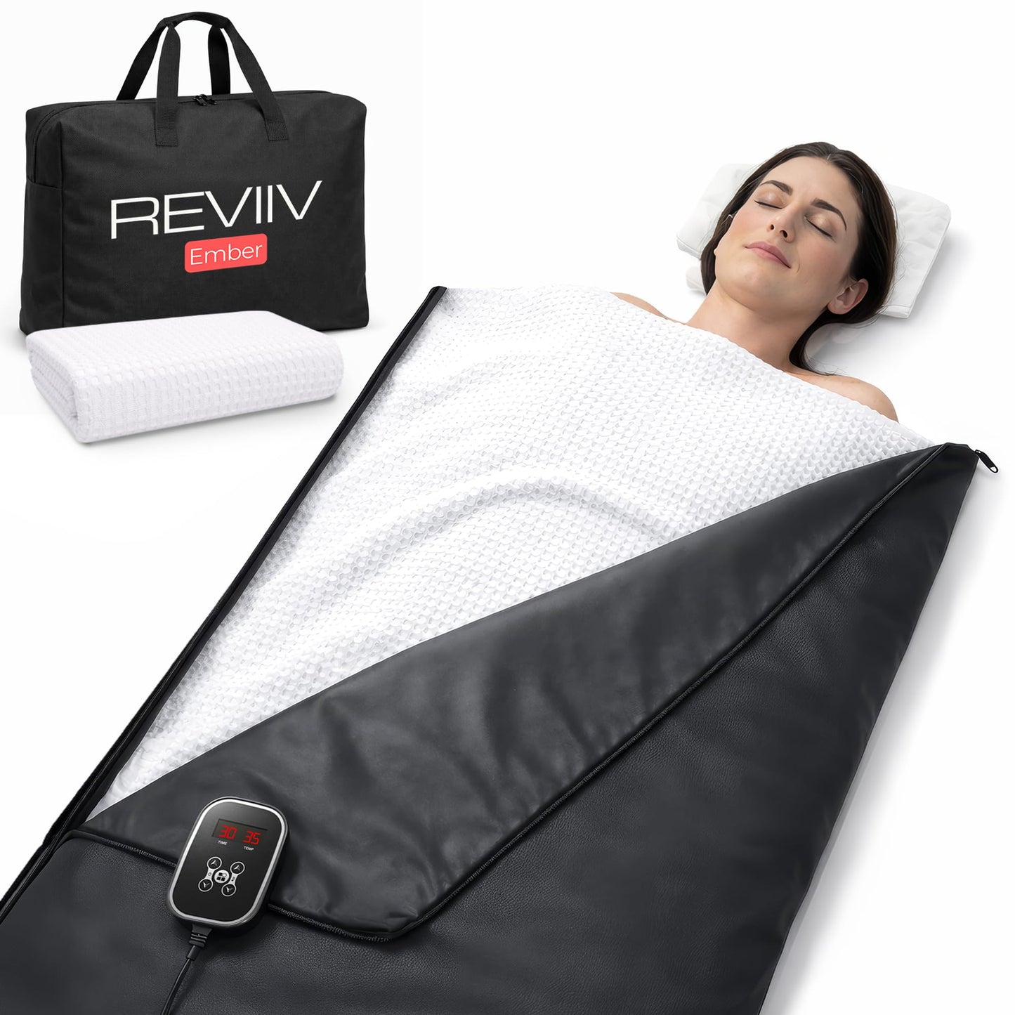 REVIIV Portable Infrared Sauna Blanket for Home — True Carbon-Fiber Far Infrared, Low EMF, Insert Towel & Sauna Bag Included, | Full Body Detox, Muscle Recovery & Relaxation | 85–185°F