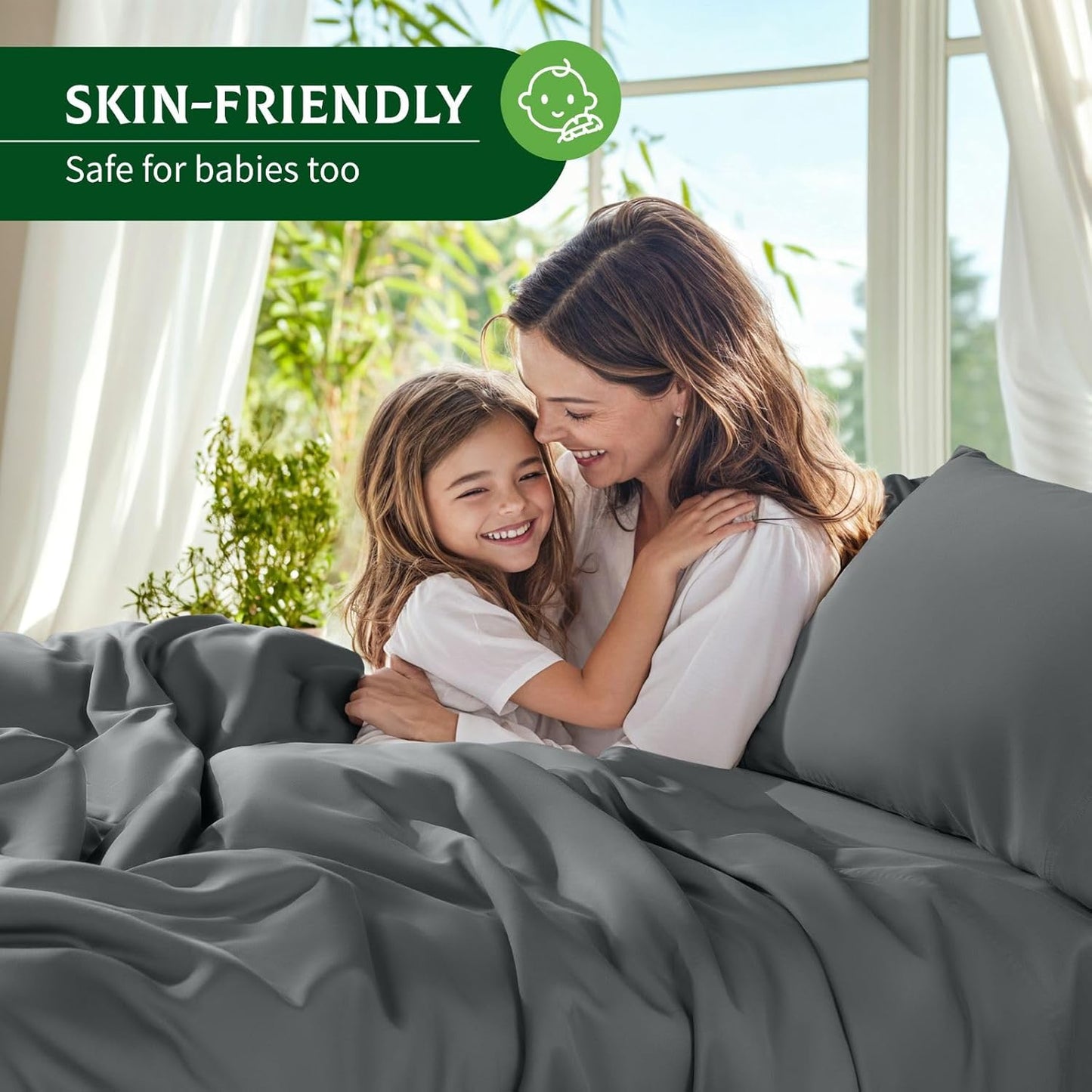 SONORO KATE Bamboo Viscose Bed Sheets - Ultra Soft & Cooling, Extra Deep Pocket (Dark Grey, Queen)