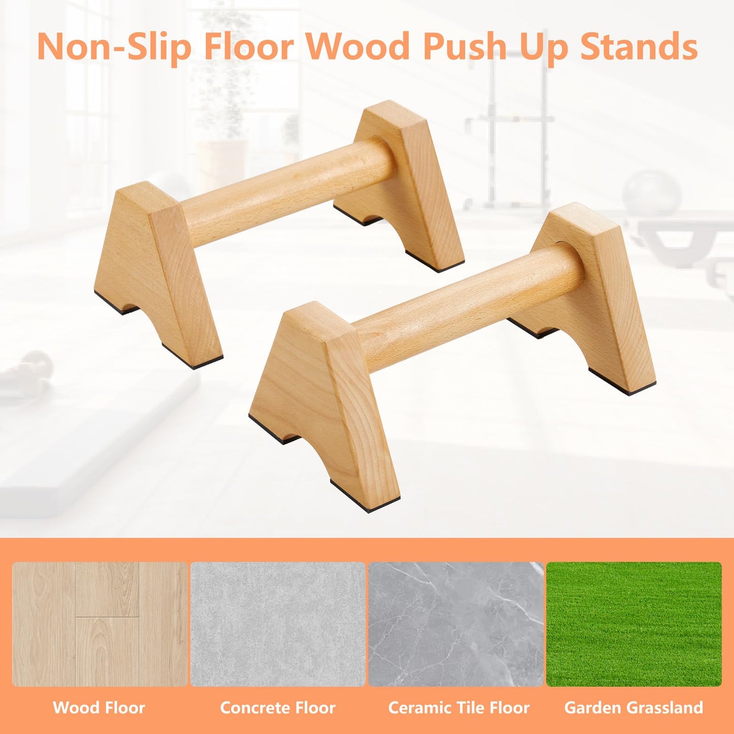 Purife Solid Wood Calisthenics Parallettes Bars Push up Handles 1 Pair, Strength Training Pushup Stands, Parallel Handstand Bars for Home Gym Workout Fitness