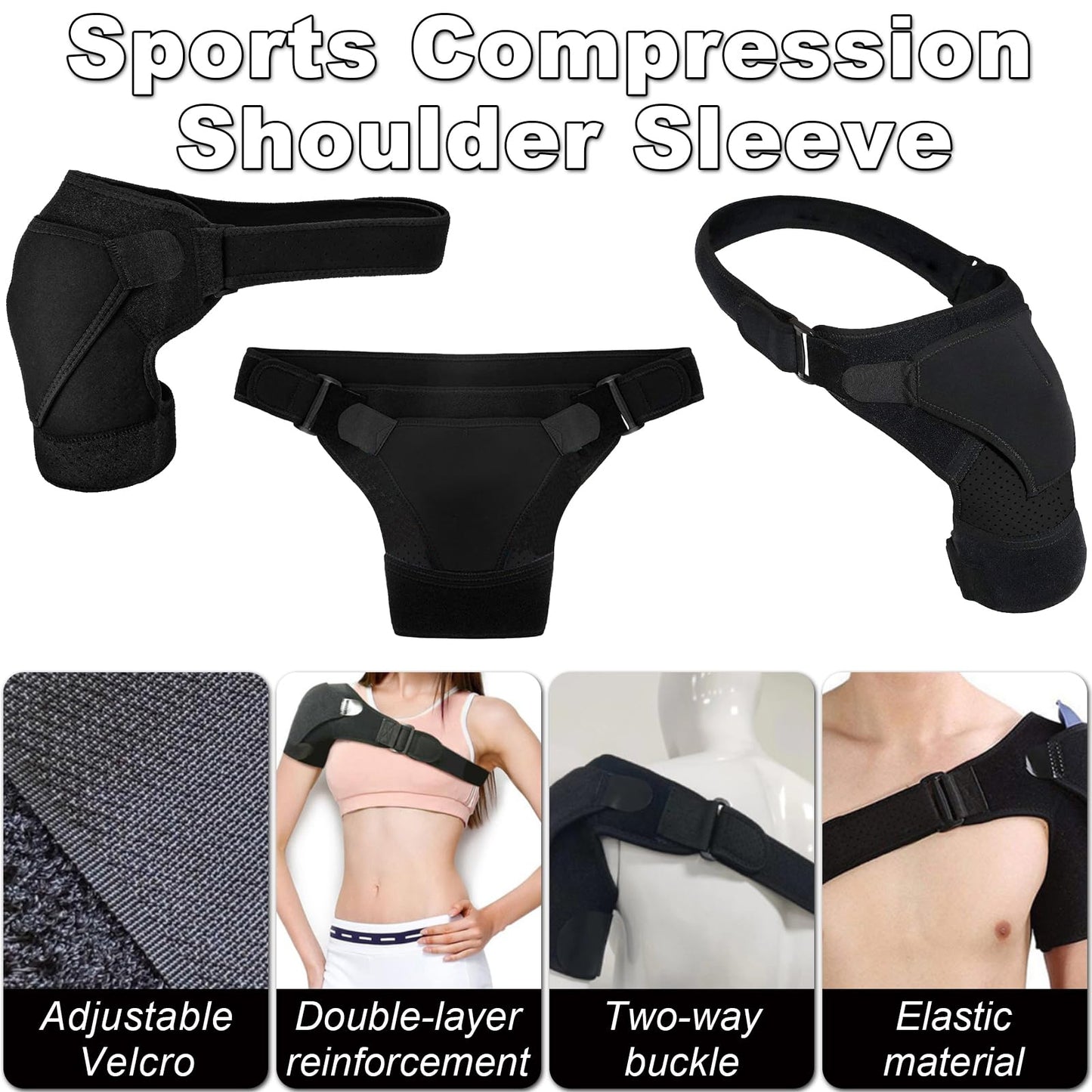 Charunee Shoulder Brace for Men & Women, Adjustable Shoulder Compression Sleeve Fits Left & Right Arms, Breathable Rotator Cuff Relief Brace for Pain Relief Compatible with Hot/Cold Pack (1, Black)
