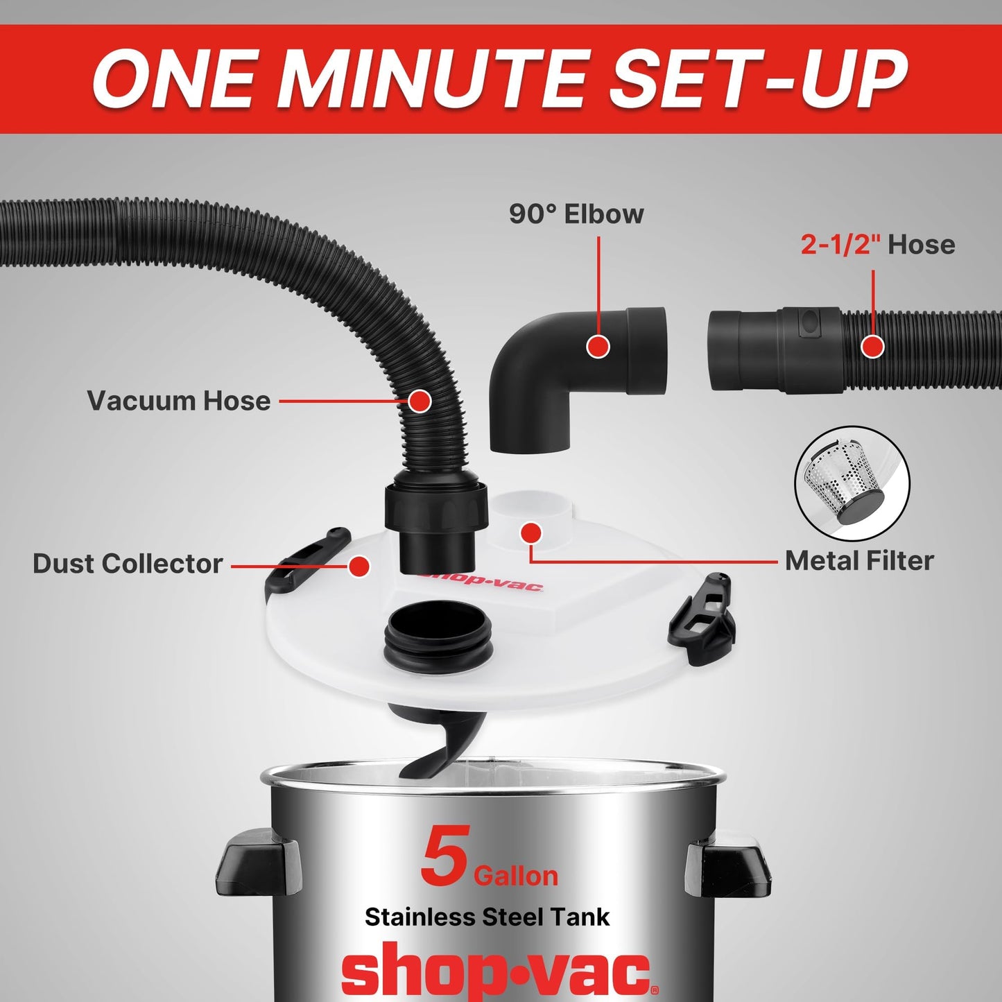 Shop-Vac 12 Gallon 6.0 Peak HP Wet/Dry Vacuum and Dust Collector with 5 Gallon Stainless Steel Tank