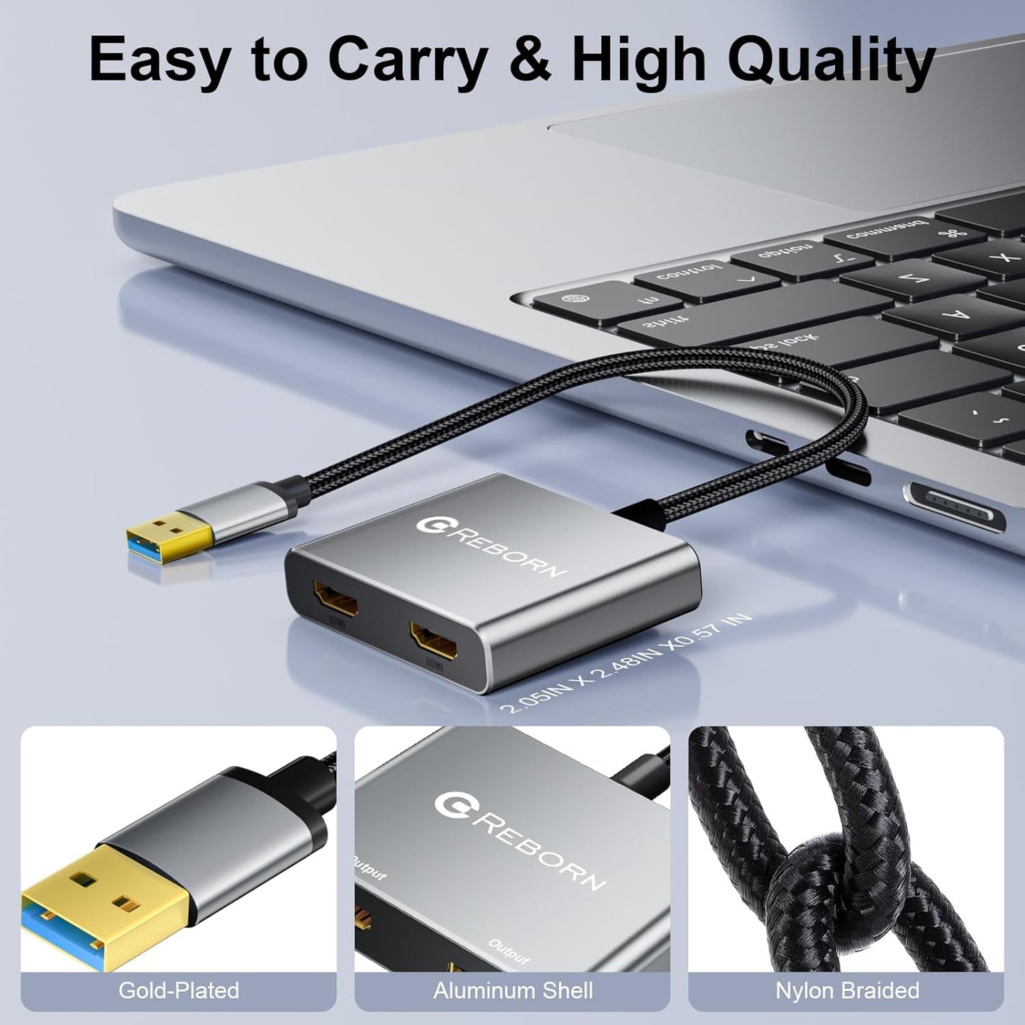 Reborn 1080P@60Hz 3.0 7/8/10/11 USB to HDMI Adapter, USB Male to Dual HDMI Female Multi-Display Cable Converter