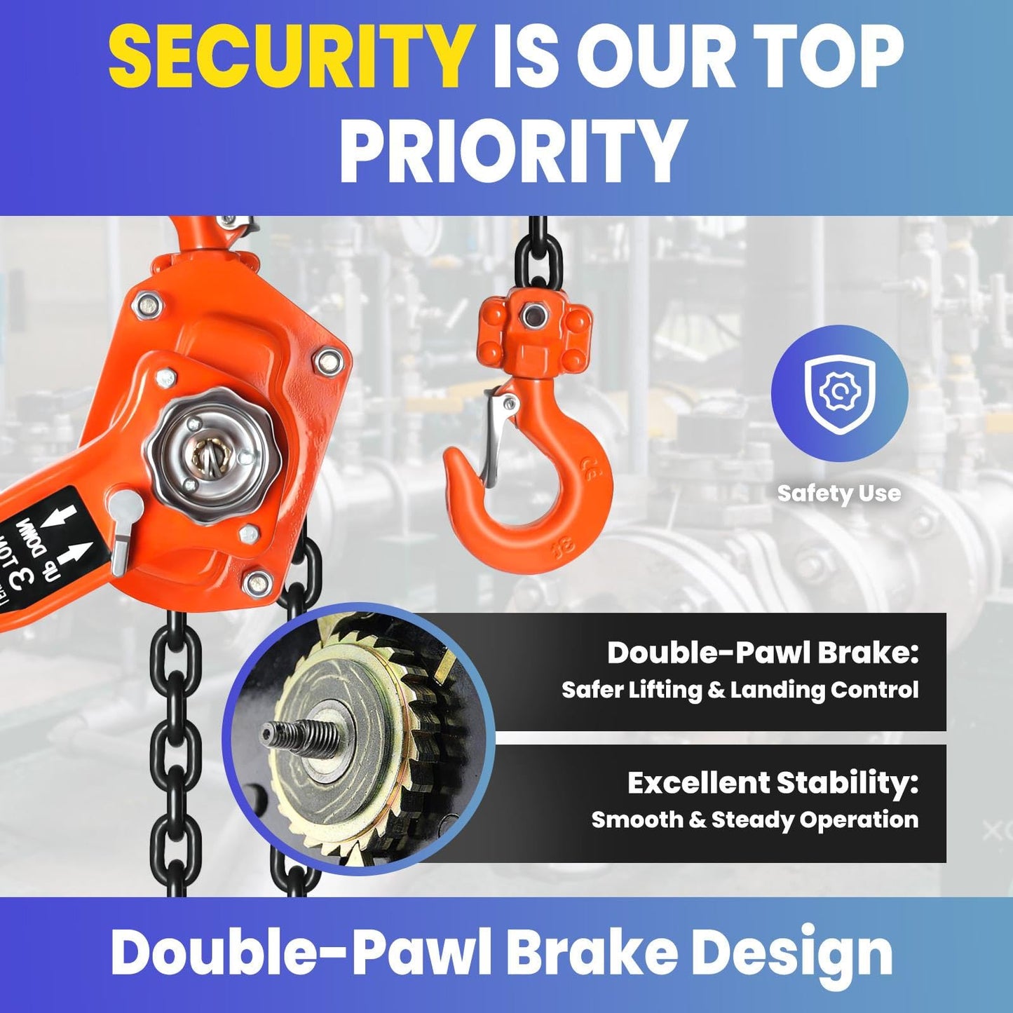 Lever Chain Hoist, Heavy Duty 6600lbs Cpacity Come Along Tool, Hand Chain Hoist with Dual Pawl Brake for Warehouse, Industrial & Construction Use (3Ton10FT)