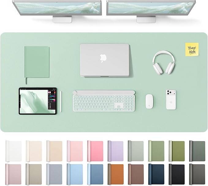 YSAGi Leather Desk Pad Protector, Office Desk Mat, Large Mouse Pad, Non-Slip PU Leather Desk Blotter, Laptop Desk Pad, Waterproof Desk Writing Pad for Office and Home (Pale Green,55" x 24")