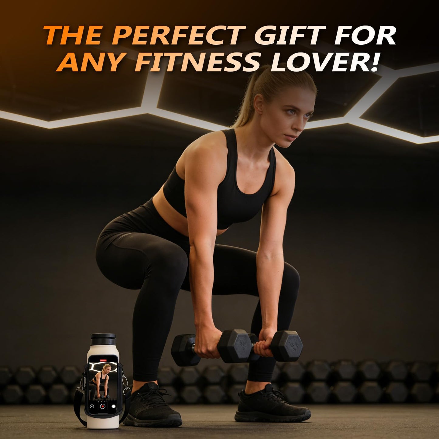CNAIDUNR Magnetic Gym Water Bottle Bag（Max 32OZ） & Holder with Magnetic Phone Pocket, Keys & Bluetooth Earphone Storage, Gym Accessories Organizer with Card & Cash Pocket (Black)
