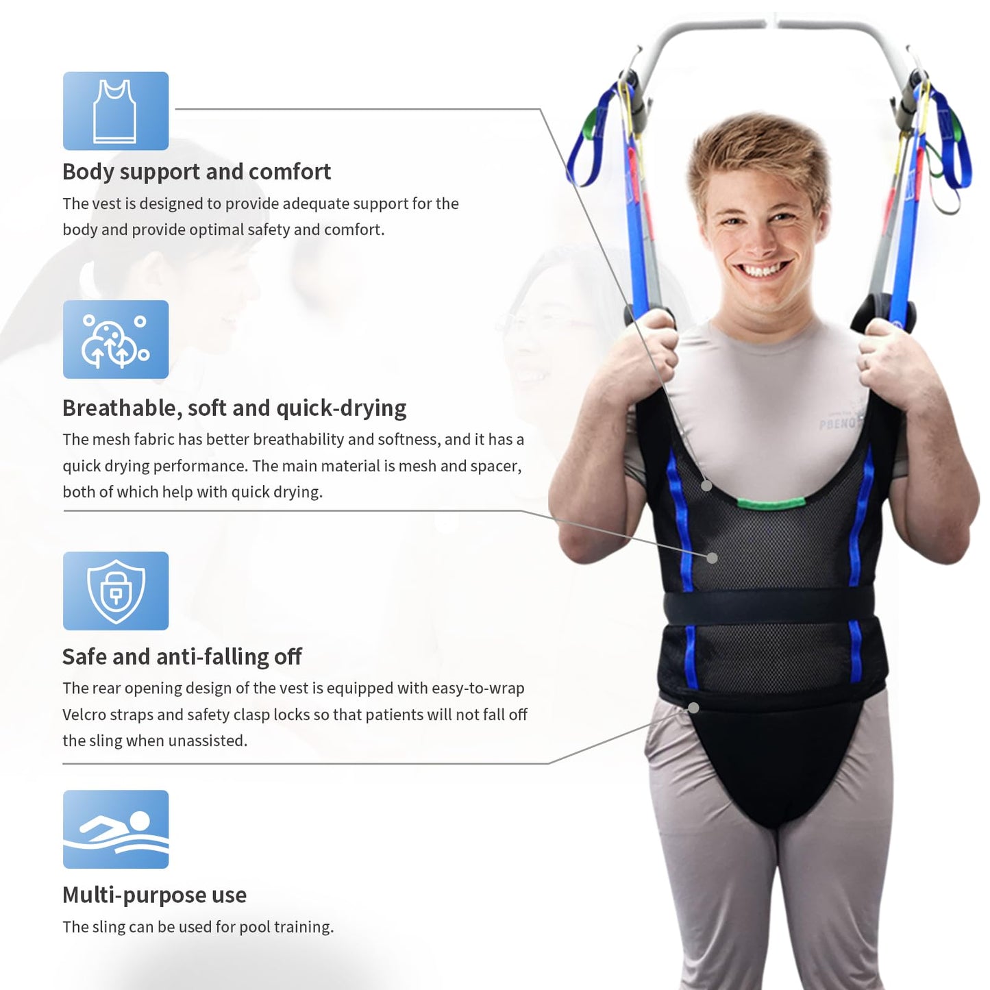 Ehucon Patient Lift Sling Medical Transfer Sling for Patient Walking Training, Working Aids for Ambulation Support Training, 500lbs Safety Working Load (Large)