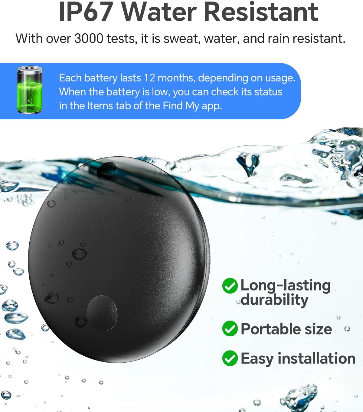ZLYM IP67 Bags,Backpacks,Luggage,Wallets Black-1) Air Tracker Tag Waterproof Bluetooth Tracker, Keychain Finder, Item