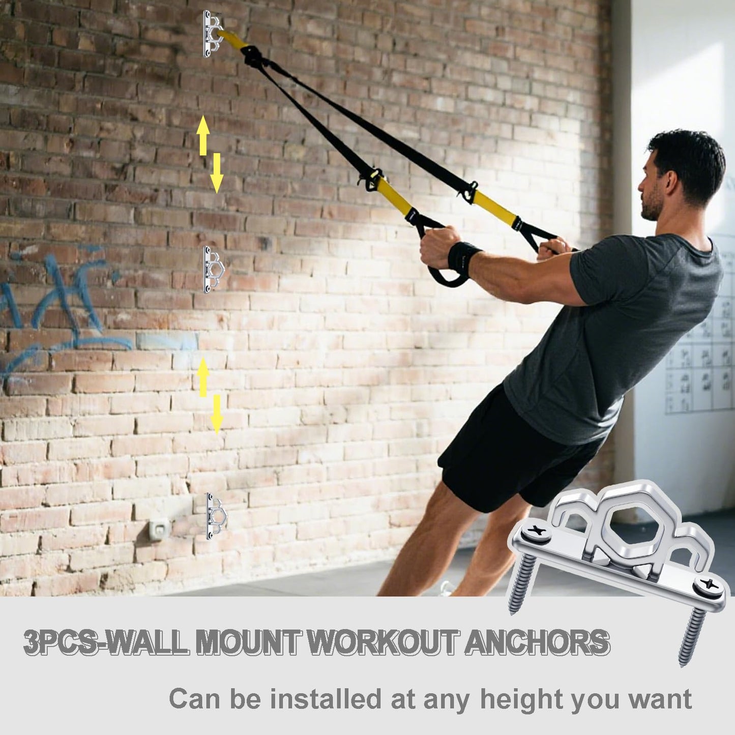 WOCHOLL Resistance Band Wall Anchors Heavy Duty Wall Mount Workout Anchors for Exercise Bands, Space-Saving Home Gym Workouts, Strength Training, Durable Steel Construction (3, Silver)