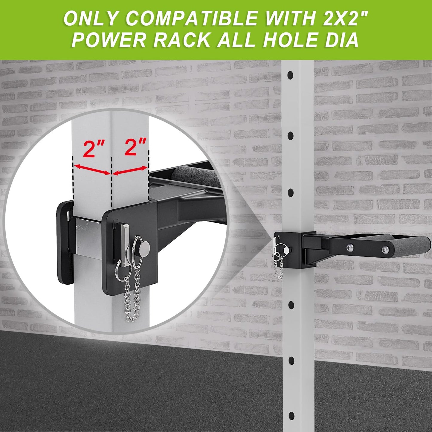 Kipika Y-Shaped Dip Bar for Power Cage with 5/8" or 1" Hole - Dip Bar Attachments for Home Gym - Heavy Duty Power Rack Attachments - Squat Rack Accessories for Strength Training (For 2" x 2" Power Rack with Foam Grips)