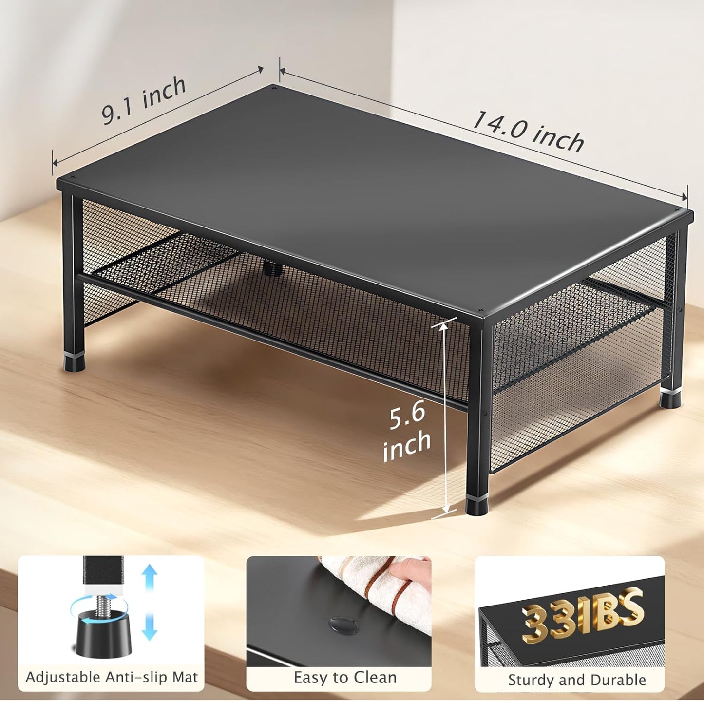 2-Tier ECOLOVI Computer Monitor Stand Riser, Desk Organizer for Monitor, Printer & Laptop Stand, Desktop Workspace