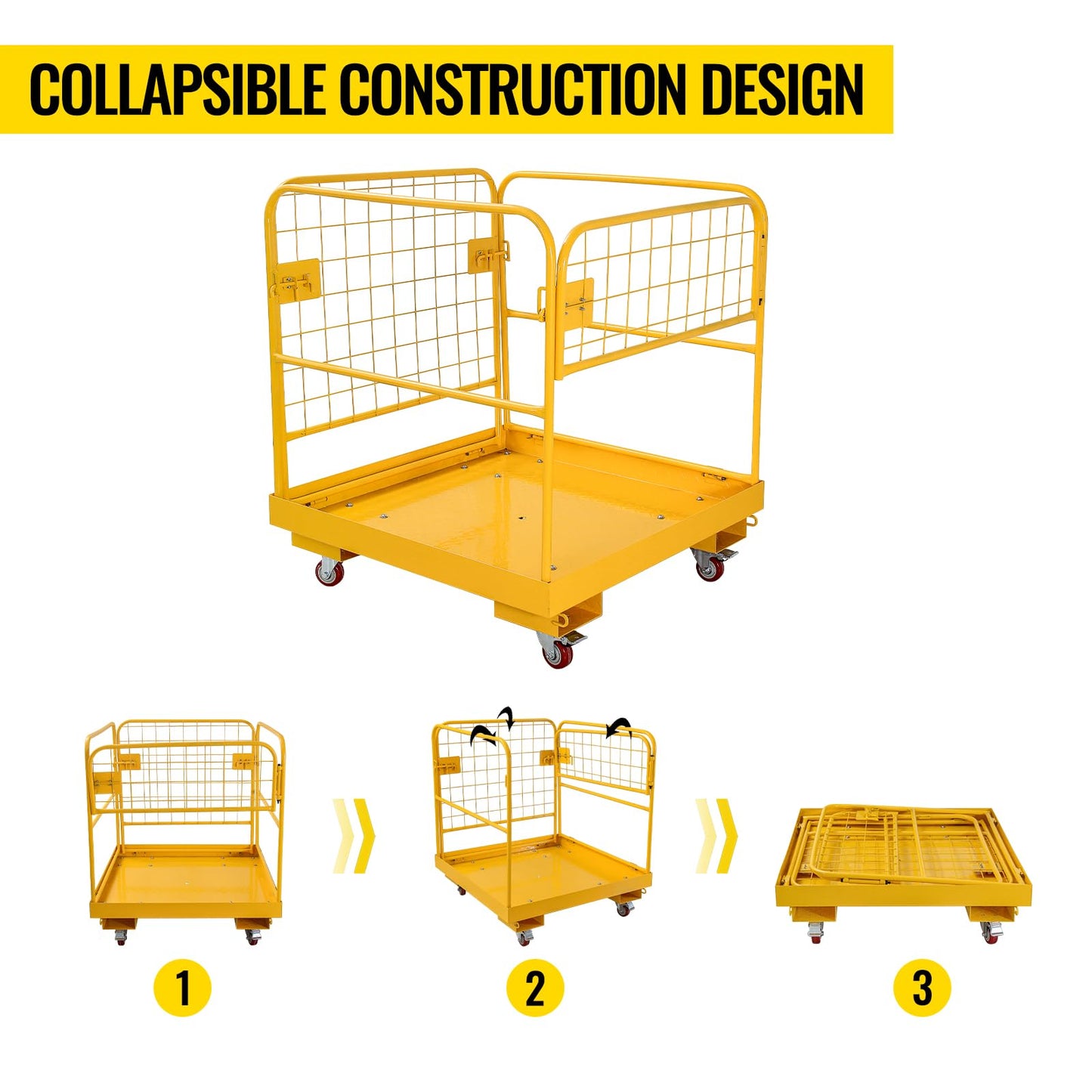 Migoda Forklift Safety Cage 36x36 Inches Heavy Duty Lift Basket with Wheels for Aerial Jobs, 1200LBS Capacity, Aerial Platform Collapsible - Perfect Forklift Work Platform