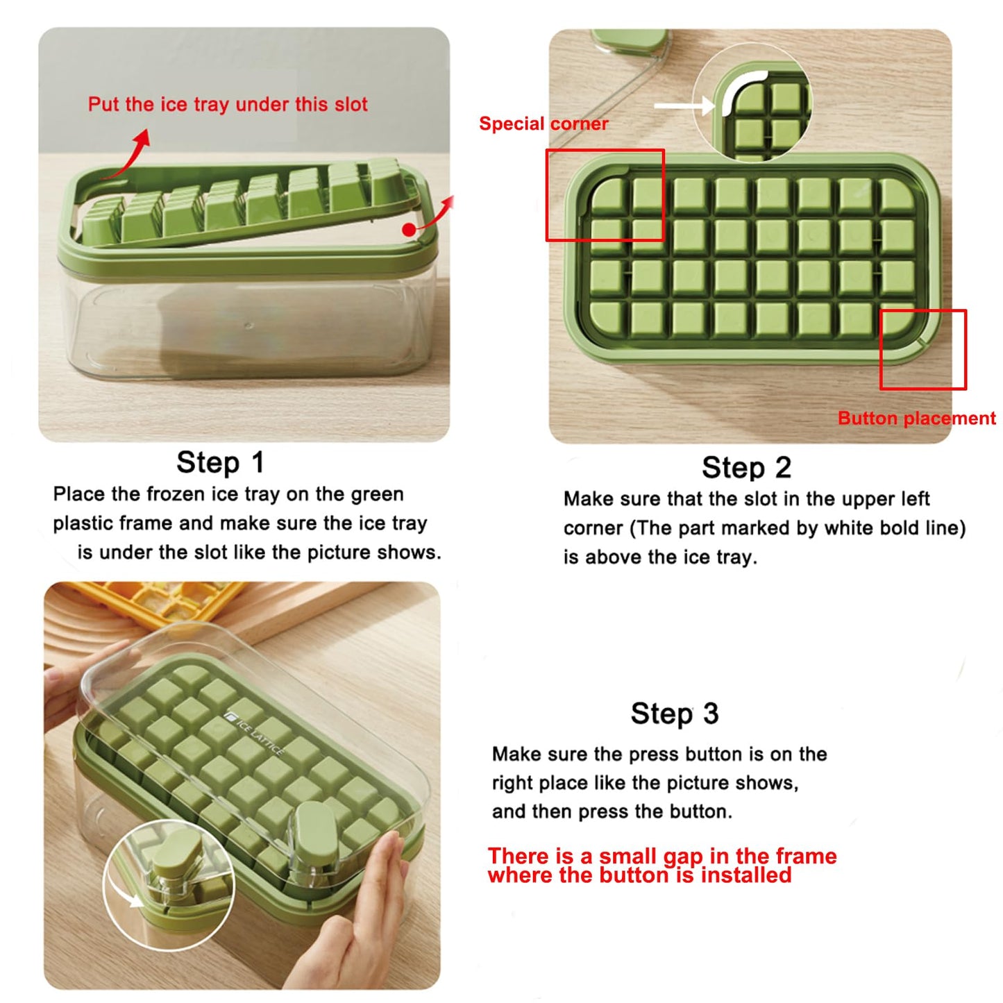 Ice Cube Tray with Lid and Bin, 2 Pack Ice Cube Trays for Freezer, 64 Pcs Ice Cube Mold, Press Button Easy Release Ice Tray, Small Ice Cubes Maker for Drinks(Green)