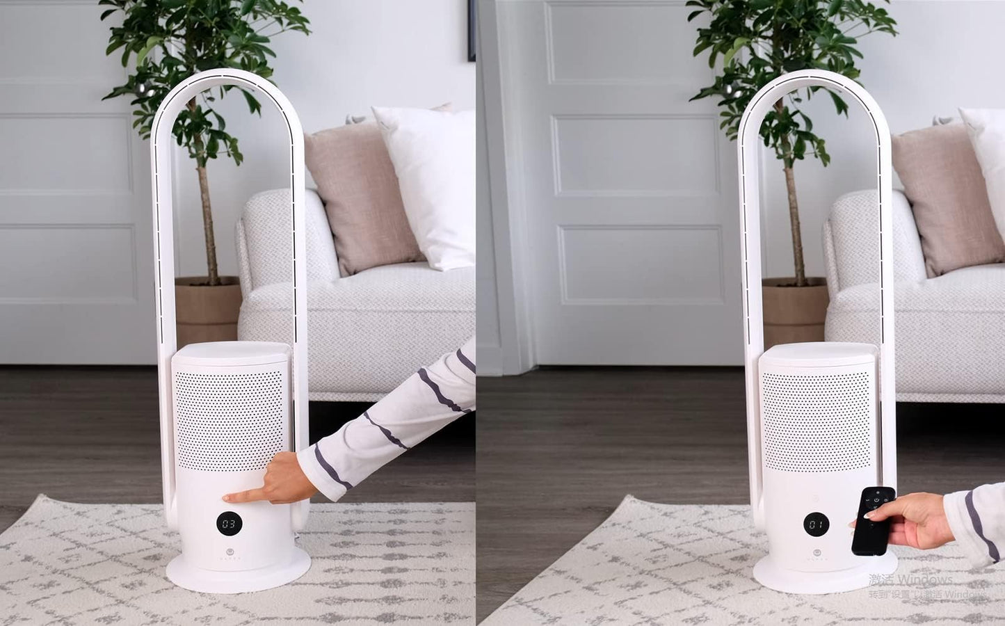 U ULTTY Bladeless Fan with Air Purifier, Quiet Tower Fan with Remote, Touch, 9 Speeds, 8H Timer, HEPA Filter 99.97%, 90° Oscillation Fans, Floor Fans Powerful for Home Office Room, CR022D White