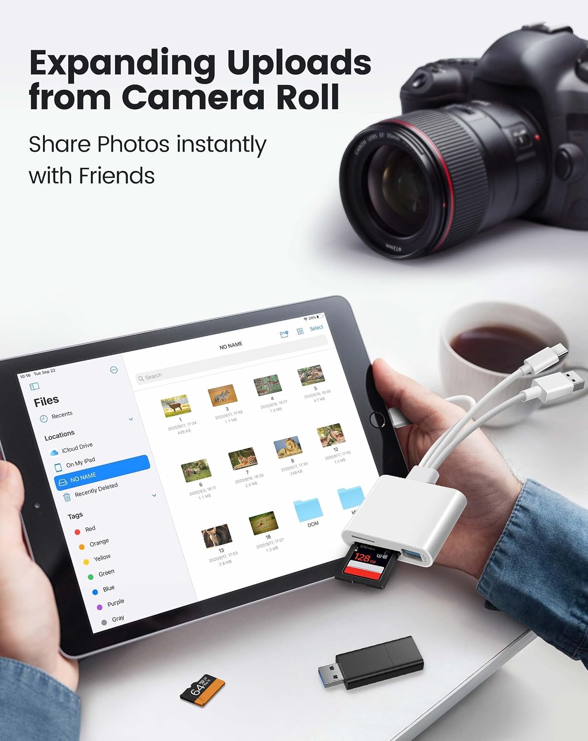 BKYMPR 3 1 SD Card Reader for iPhone iPad Mac, Lightening & USB-C & USB-A in Memory SD Card Adapter, Support