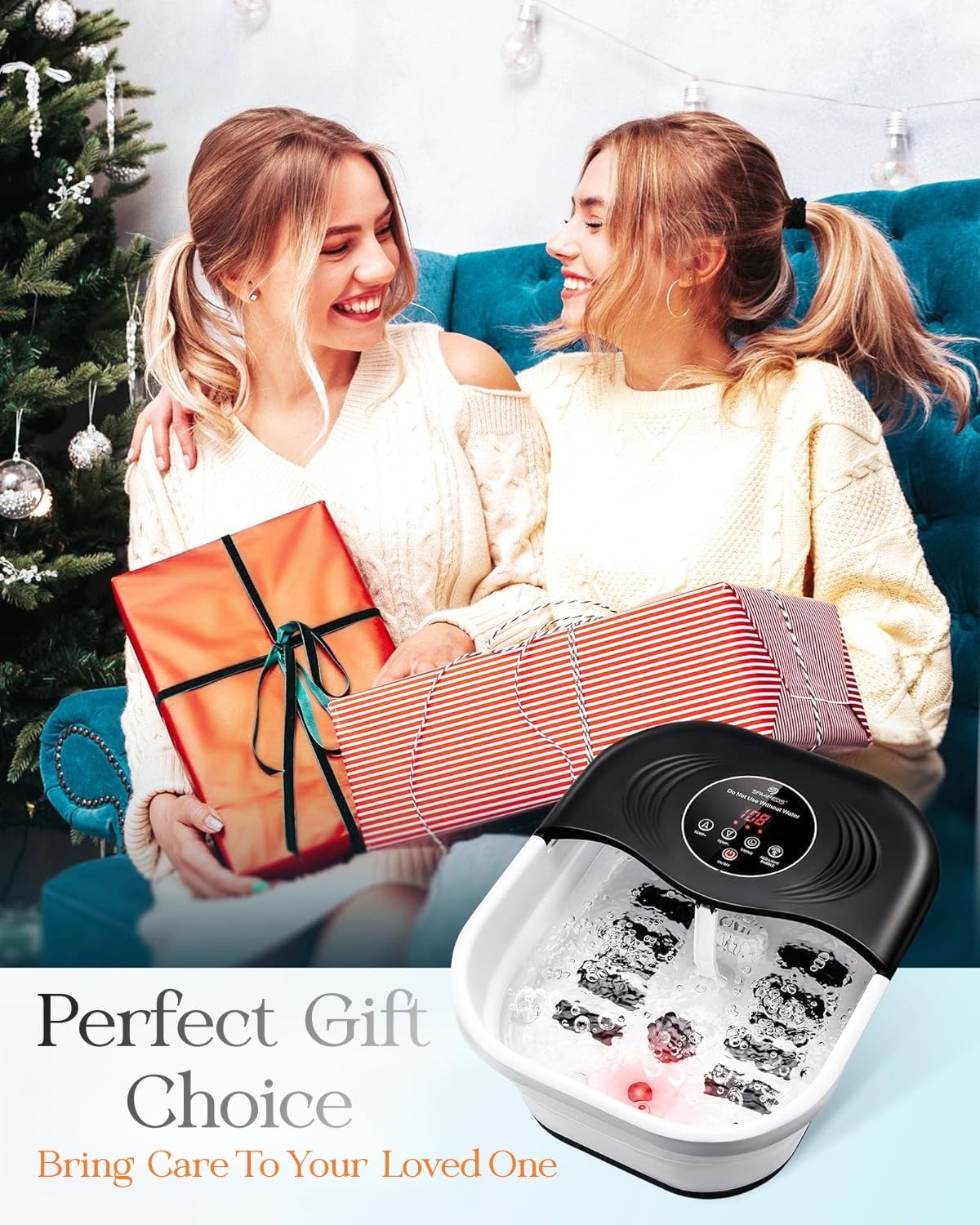 Collapsible Heated Foot Spa with Bubble and Red Light Temperature Control Foot Bath Massager and Soaking Tub Featuring 8 Shiatsu Massage Rollers Pumice Stone and Built-in Timer Ideal Gift for Wife,Mom
