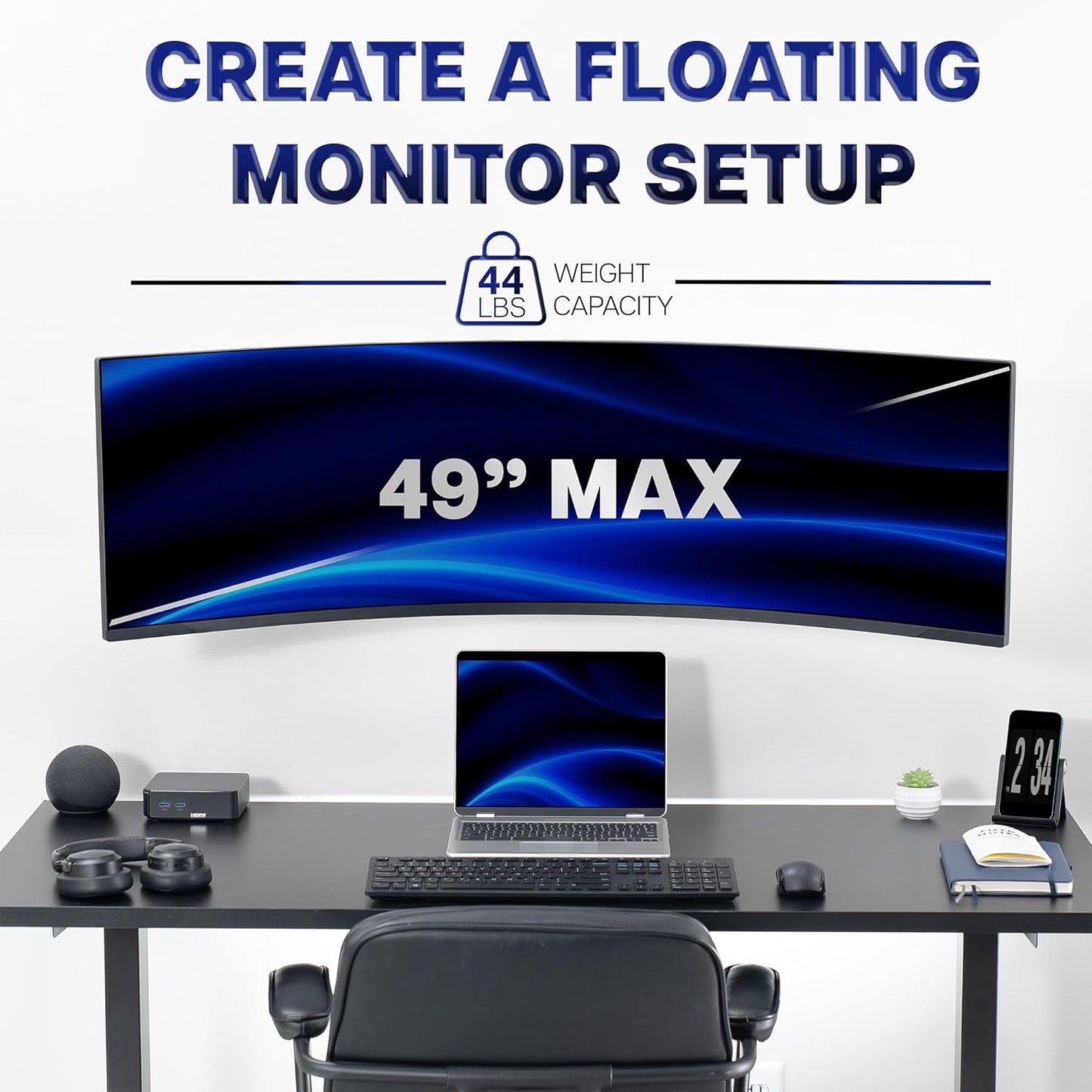 VIVO 49 inch 44 lbs, 100x100, Mount-VWLP1 Low Profile Heavy Duty Ultrawide Monitor Wall Mount for up to Screens, Holds