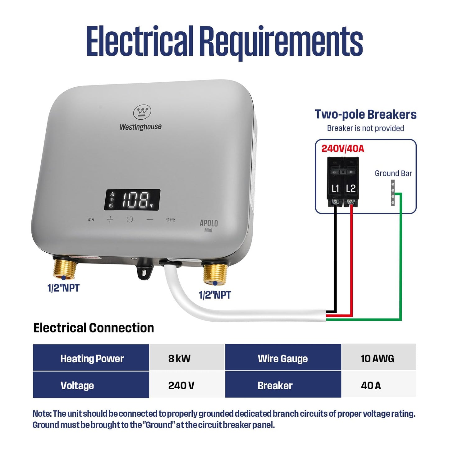 Westinghouse Apolo Mini 8kW Tankless Water Heater Electric, 240V Instant Hot Water Heater, Under Sink Water Heater Electric, Smart WiFi Control, Compatible with Alexa & Google Home, Gray