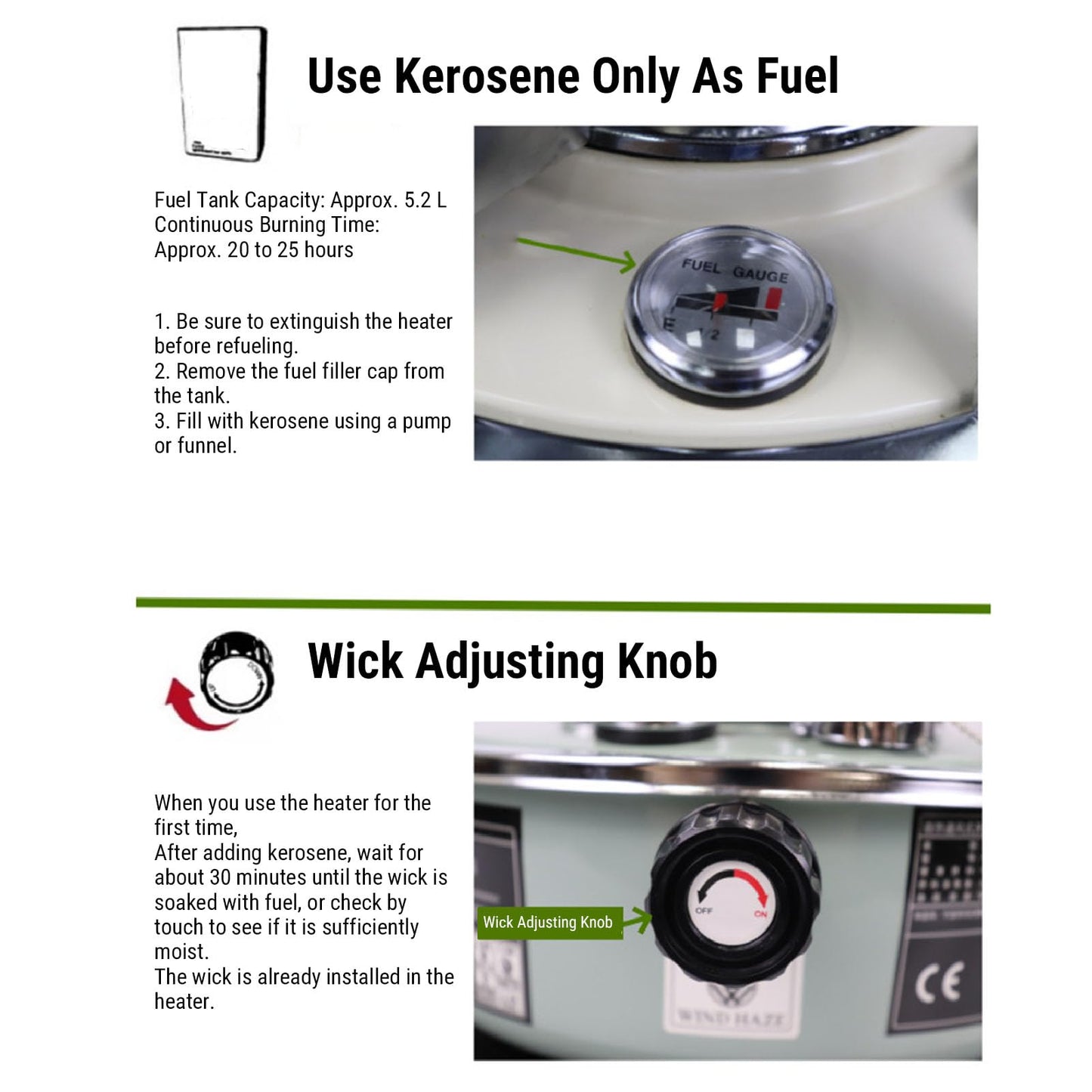 Portable Kerosene Heater, 2.6KW Radiant Space Heater Adjustable Height Non Electric Oil Heating with 5.2L Tank Funnel, for Indoor Garage Camping Tent Emergency