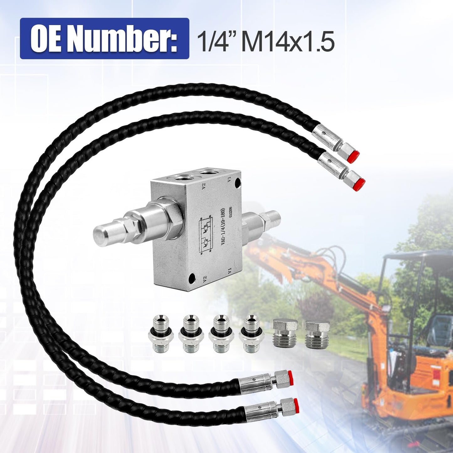 Blrack Mini Excavator Cushion Valve Kit Complete with Hydraulic Swivel Motor Buffer Valves for 1/4" Hose Systems Replace 1/4" M14x1.5