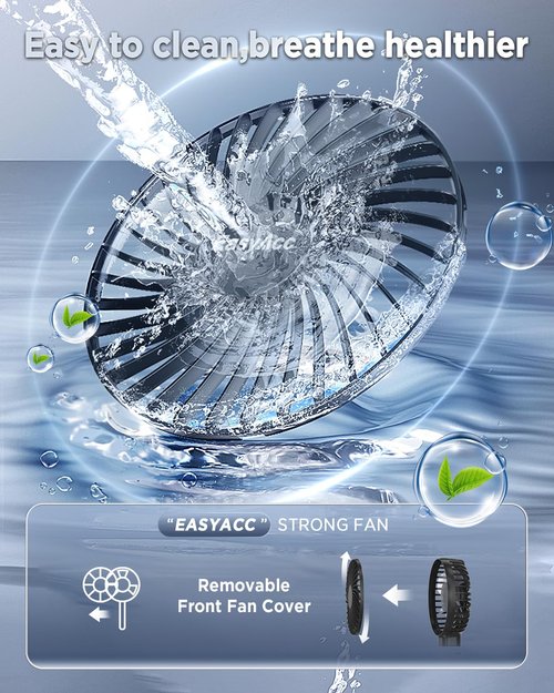 EasyAcc Personal Fans Portable Rechargeable, Washable Guard + Powerful + 180°Foldable + Professional ODM Fan + Durable, 4 Speeds Portable Cooling Fan for Travel Outdoor Office