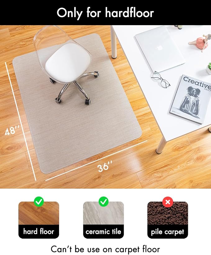 Baroyal Office Chair Mat for Hardwood Floor Under Desk Computer Rolling Chair Mat for Wood/Tile Floor Non-Slip Heavy Duty Desk Rug PVC Plastic Hard Floor Protector 36" x 48" (Parchment)