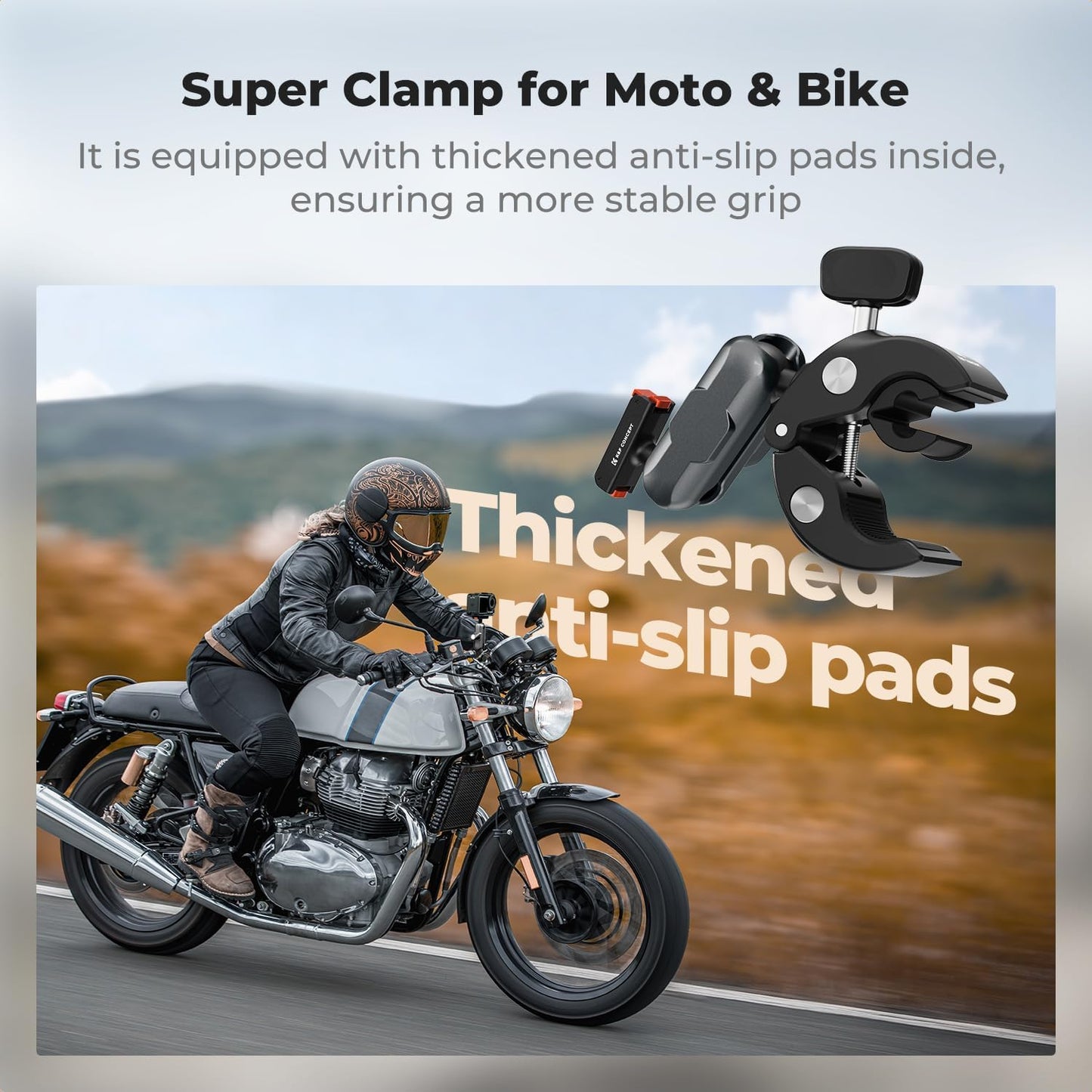 K&F CONCEPT 360 5 Pro/4/3 Super Clamp Camera Mount with Dual Ball Head, Bike/Motorcycle Handlebar Tube Mount Quick