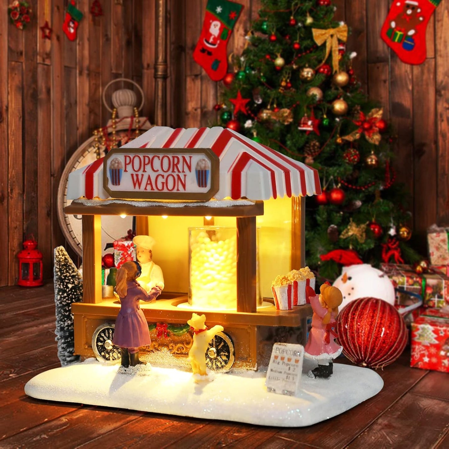Regine Switzerland Christmas Village Houses - Popcorn House with LED Light & Music | Indoor Xmas Decor