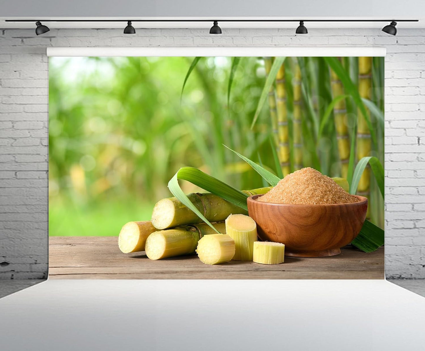 CHNYWORK 10ftx8ft Fresh Sugar Cane Backdrop Brown Sugar with Fresh Sugar Cane on Wooden Table with Sugar Cane