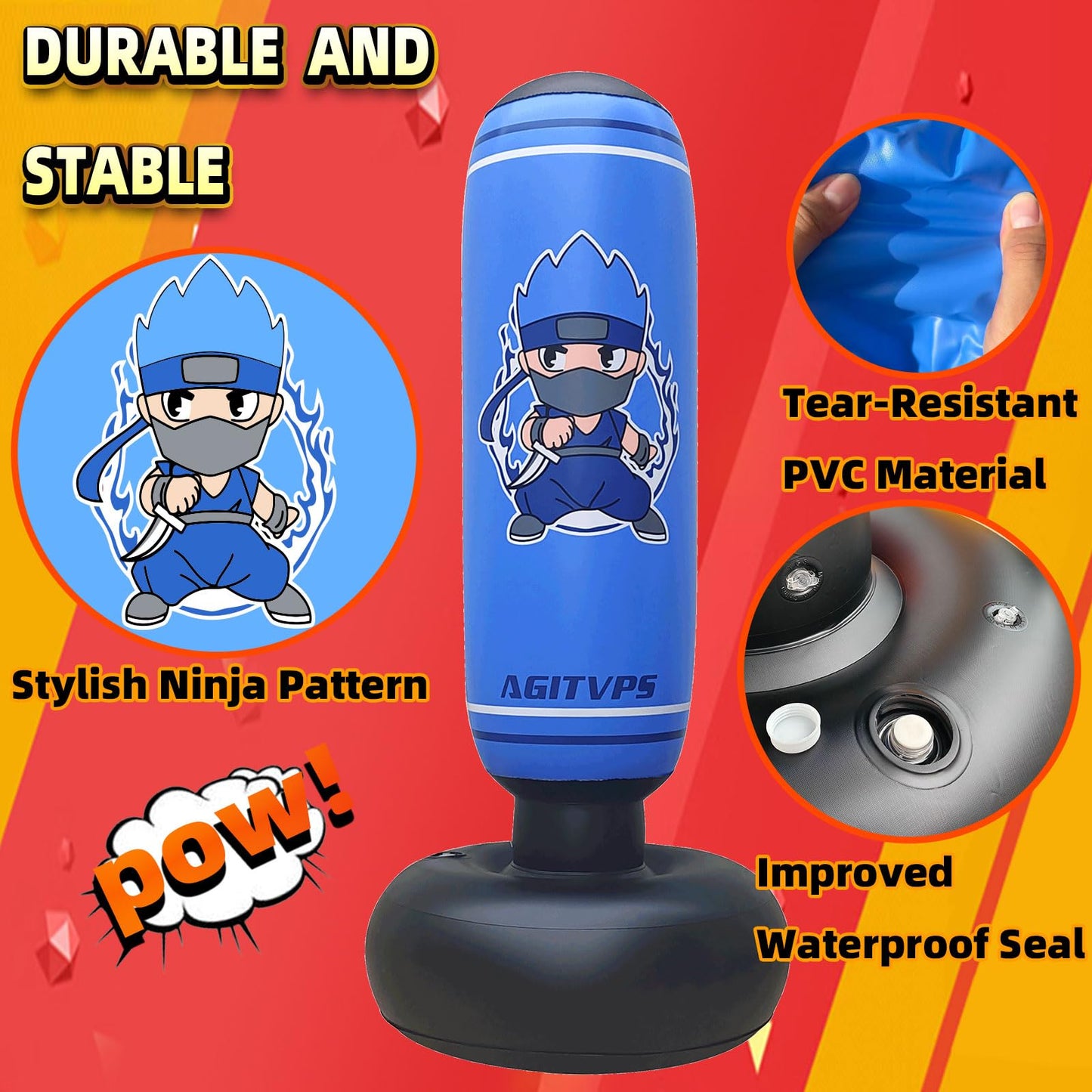 Inflatable Punching Bag Set, 66" Punching Bag for Boys & Girls Aged 8-12 with Kids Boxing Gloves, Super Air Pump | Suitable for Children's Daily Exercise, Happy Family Time (Dark Blue)