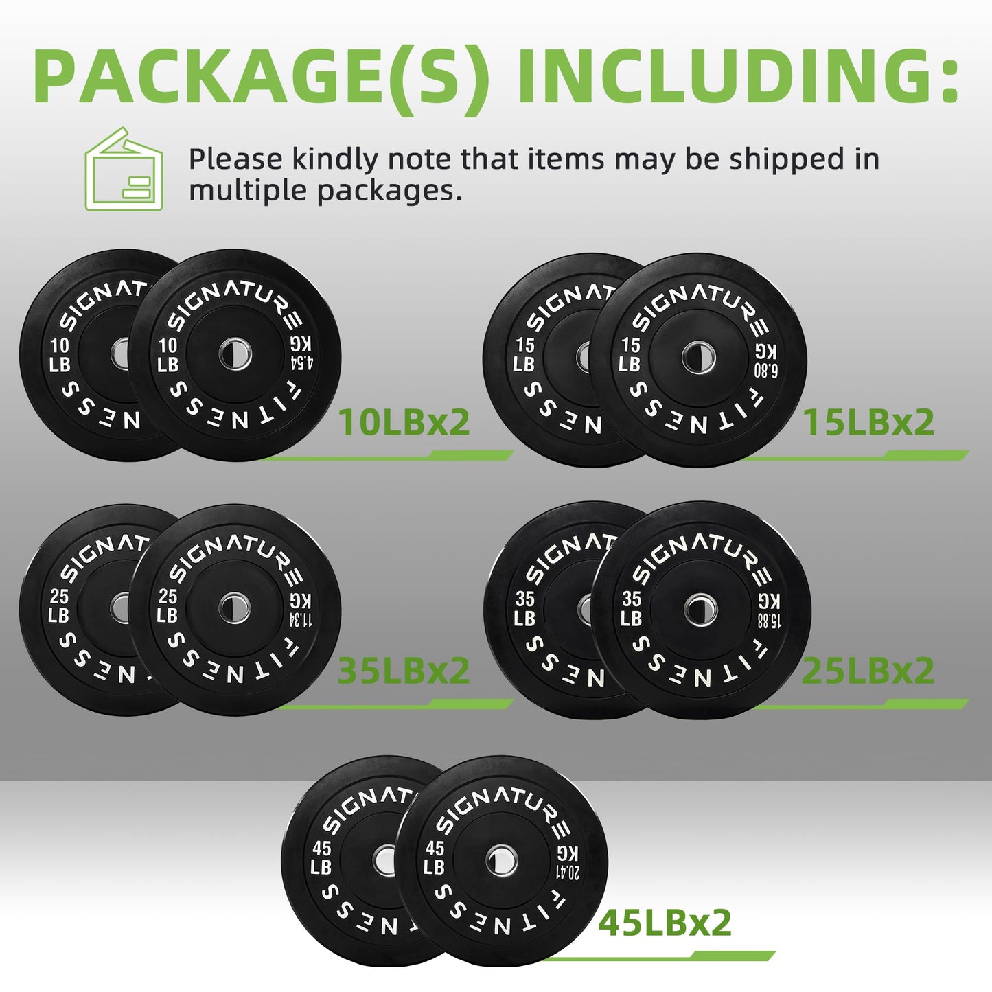 Fitvids Olympic Bumper Plates Set, 2" Weight Plates for Strength Training & Weightlifting, Set: 260 lbs (2x 10/15/25/35/45 Pairs)