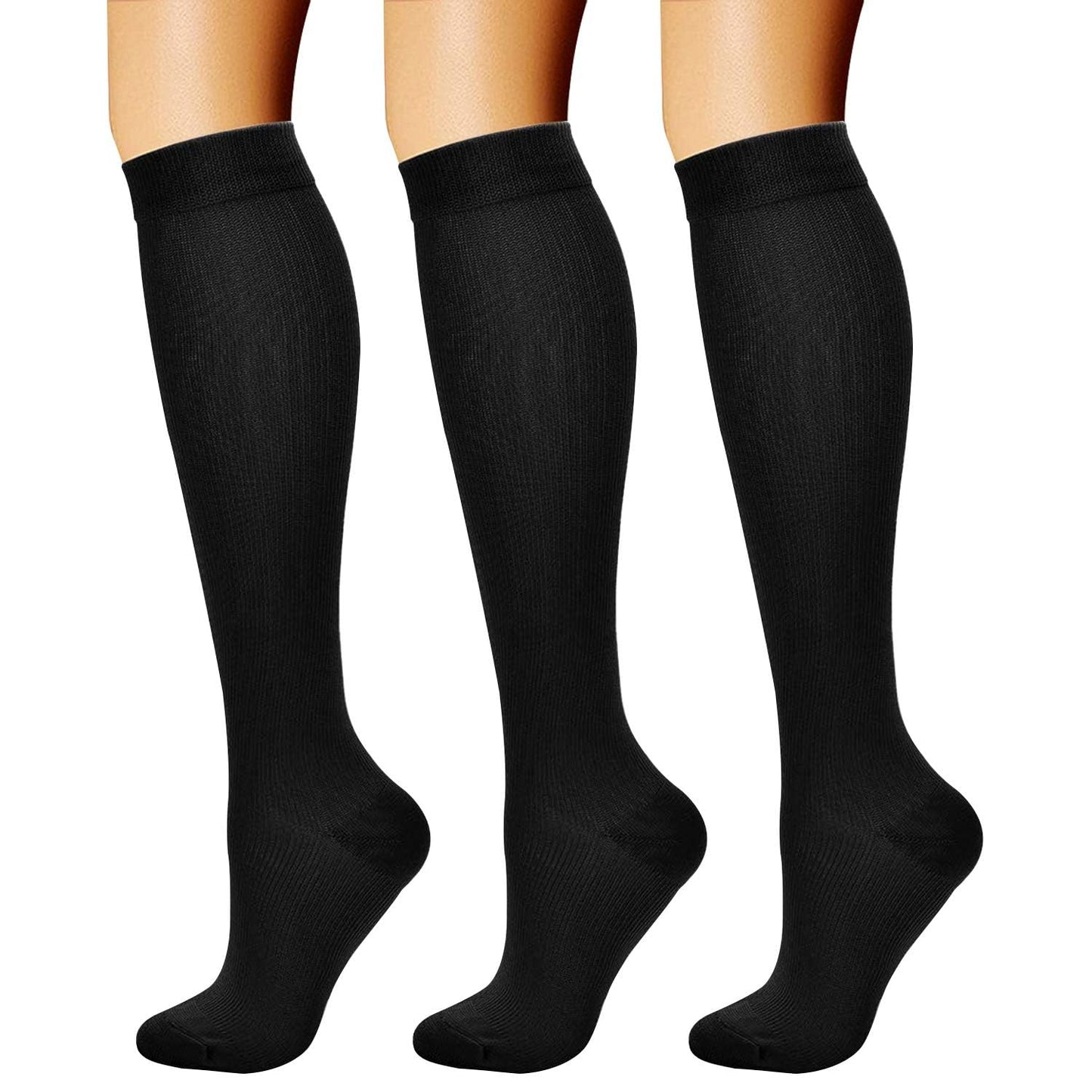 CHARMKING Compression Socks (3 Pairs) - 15-20 mmHg, Athletic Support for Running, Cycling, Travel - Boost Circulation and Performance (Black, S/M)