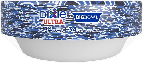 Dixie Ultra Extra Large Paper Bowls - 34 oz, Compostable & Microwave Safe | Perfect for Heavy Meals & Soups