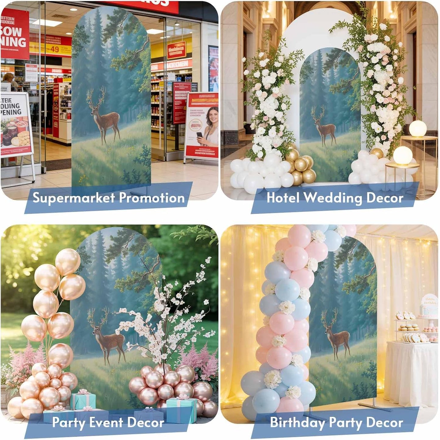 Jnbasdffb 7.2 Forest Elk Wedding Arch Cover,Stretchy Spandex Arch Backdrop Stand Covers FT,Green Trees Leaves Landscape