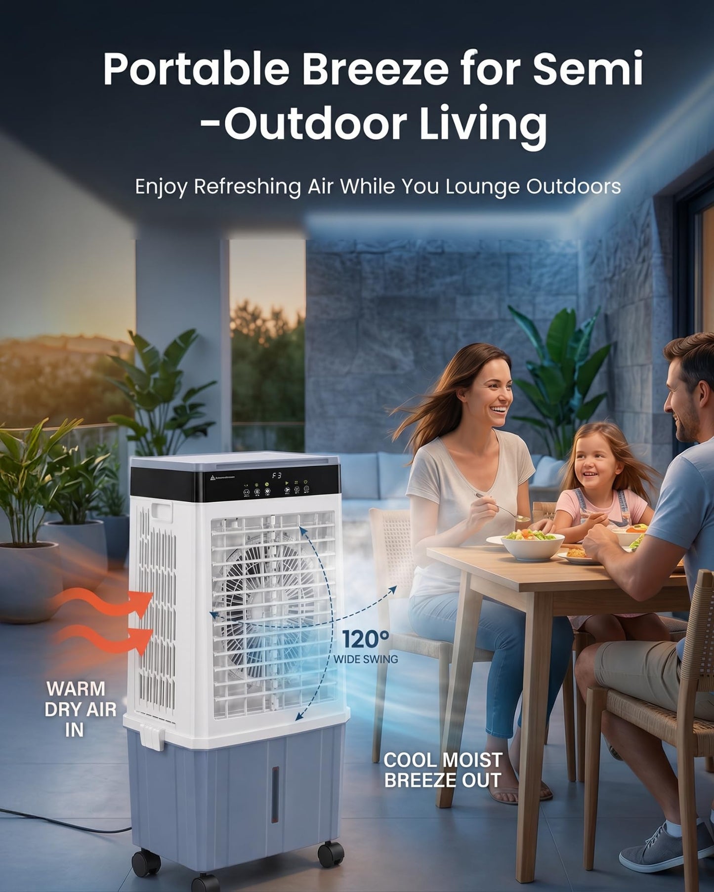 Air Choice Swamp Cooler, 3000CFM 31" Evaporative Air Cooler, 5.5Gal Removable Tank & 4 Ice Box, 120° Oscillation, 3 Speeds, Remote, 12H Timer, 3-in-1 Air Cooling Fan for Outdoor, Office, Bedroom, Blue