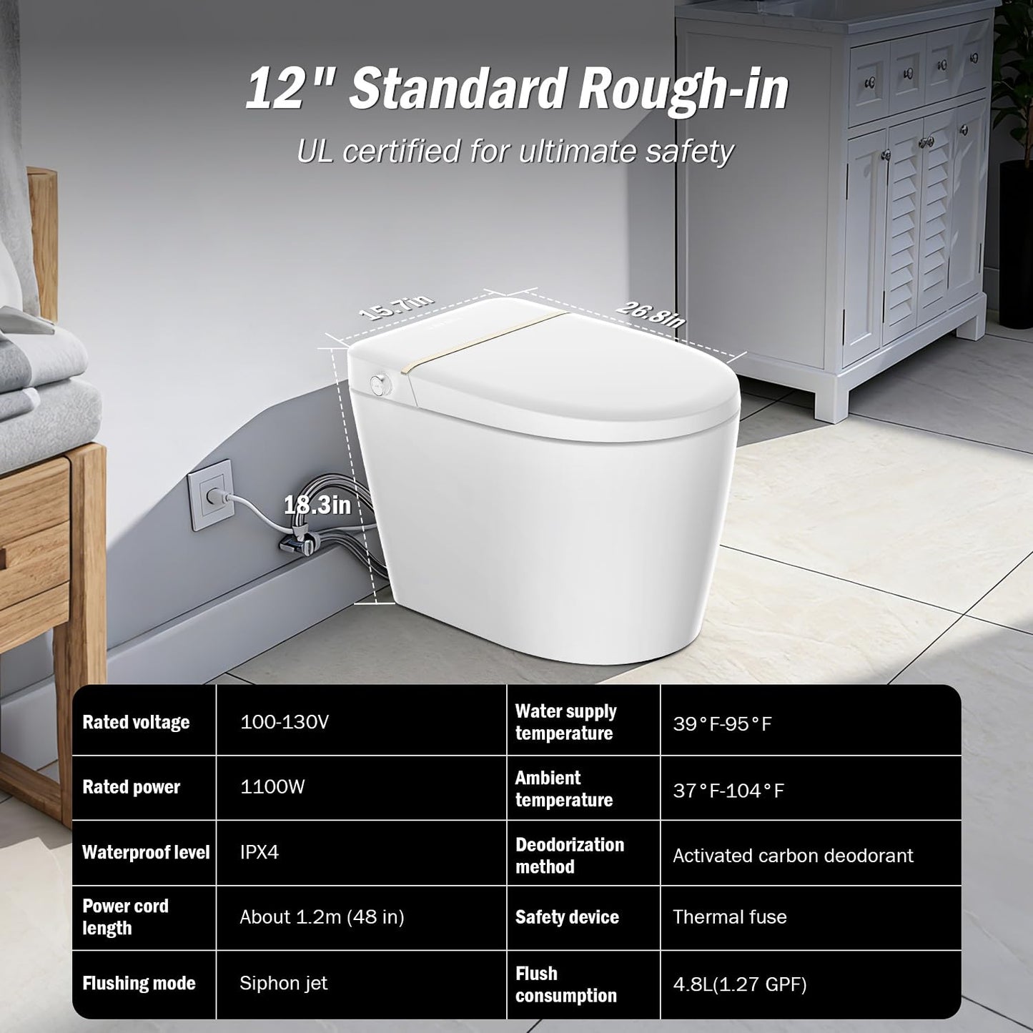 Smart Toilet with Bidet Built In, Heated Seat, Tankless Modern Elongated Electric Toilet with Warm Water Wash, Air Dryer & Dual Auto Flush, LED Display & 1000g MaP Flush, 1.28 GPF