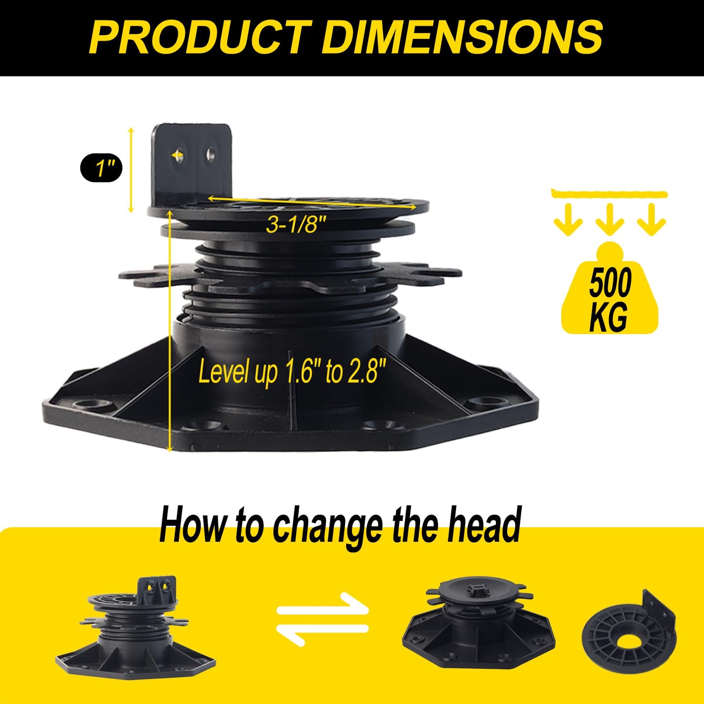 26-Pack Adjustable Pedestal for Tiles, Decking, Pavers - 40-70mm Height Range - Plastic Decking Supports - Effortless Leveling & Drainage - Deck Foundation Base Flooring Platform Joist Beams Support
