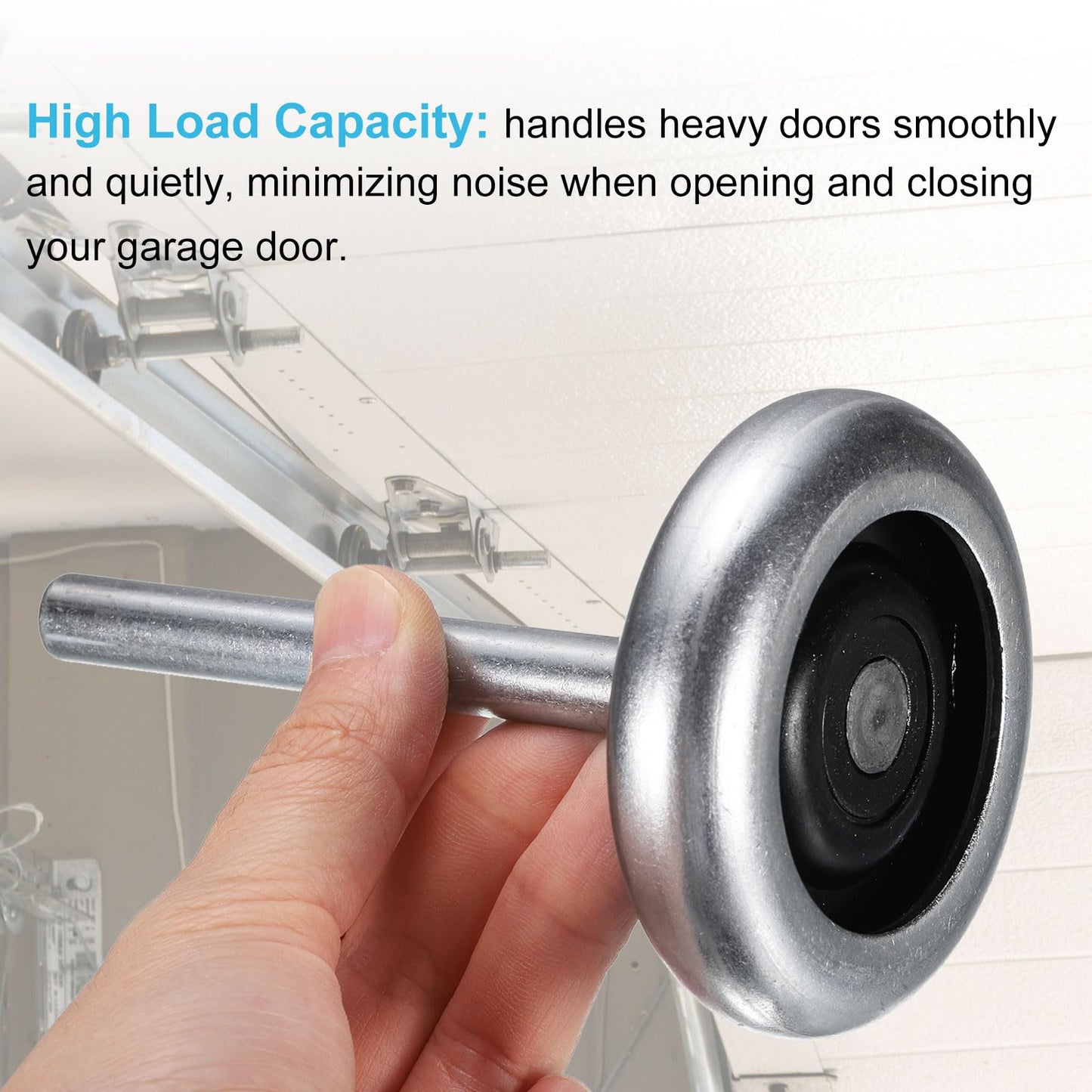 uxcell 2pcs 2.76" Zinc-Plated Steel Garage Door Rollers for 3" Garage Track, 7" Long Stem Quiet Garage Door Wheels, 10 Ball Bearings, Silver