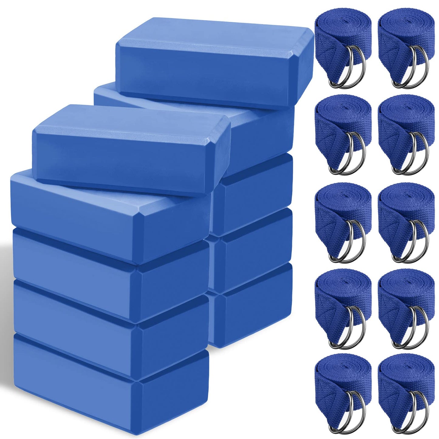 Outus 20 Pack Yoga Blocks and Straps Non-Slip EVA Foam Blocks with Metal D Ring Straps for Gym Exercise and Workout(Blue)