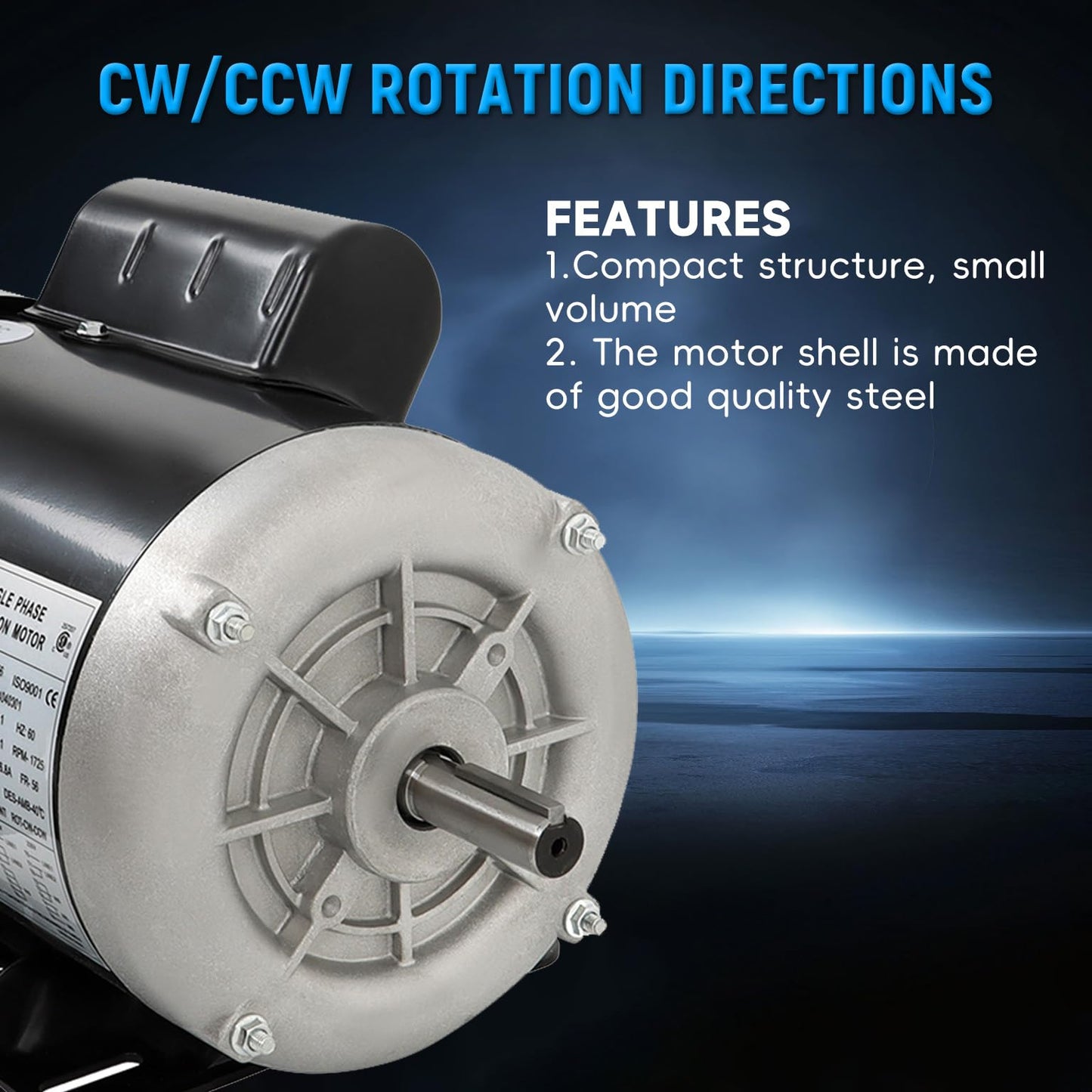 mitoharet 1 HP Electric Motor 1725RPM 115V/230V 13.6/6.8A 56 Frame CW/CCW for Agricultural Equipment Farm Duty Single Phase Motor