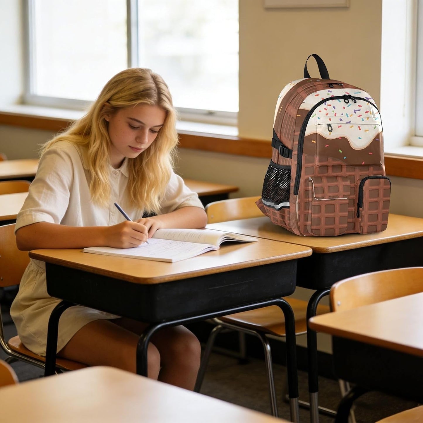 Backpack Backpack Daypack ALAZA School for Teen Girls Boys Ice Cream Chocolate Waffle Kids Purse College Laptop Bookbag