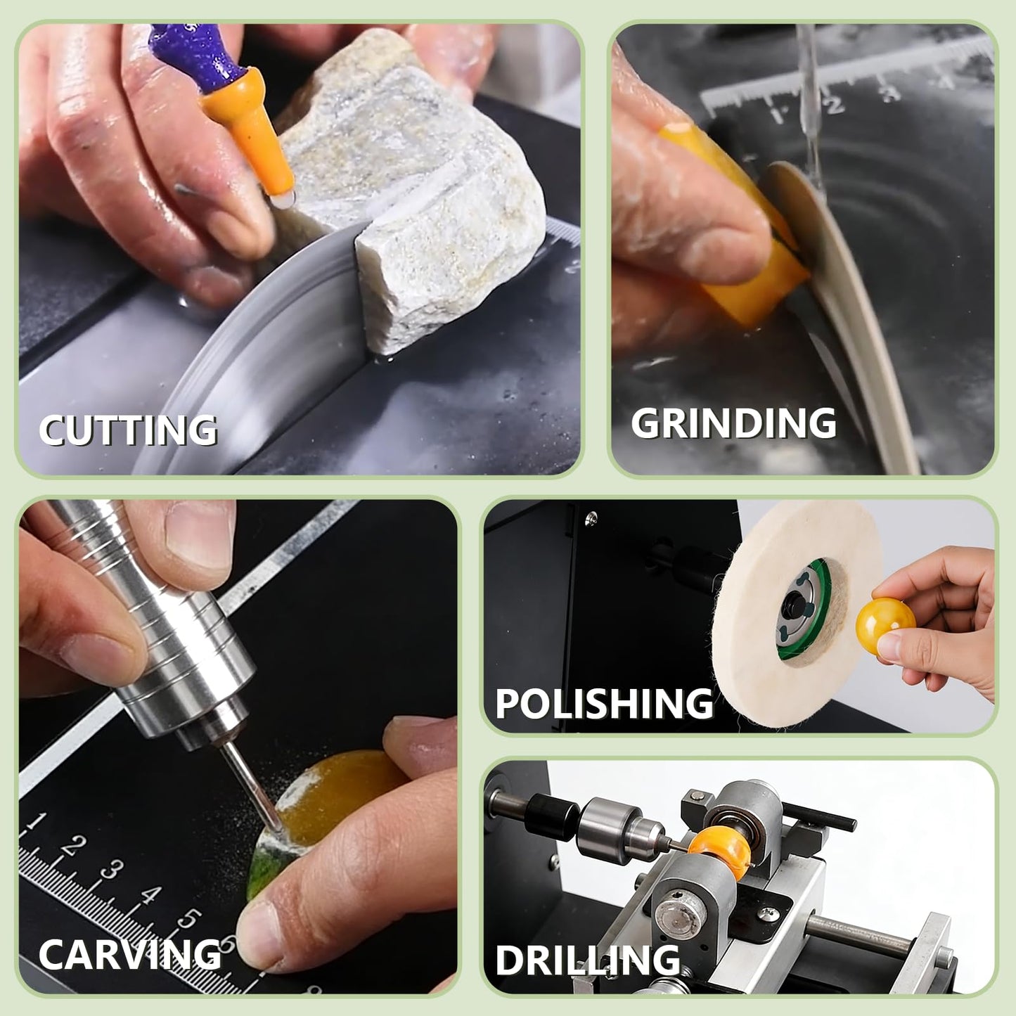 Wet Lapidary Saw 1850W Lapidary Equipment Water Cooling Machine with Angle Cutting 45mm Depth for Polishing Cutting Engraving Drilling Stone Jewelry Jade Wood Amber (Drilling Kit）
