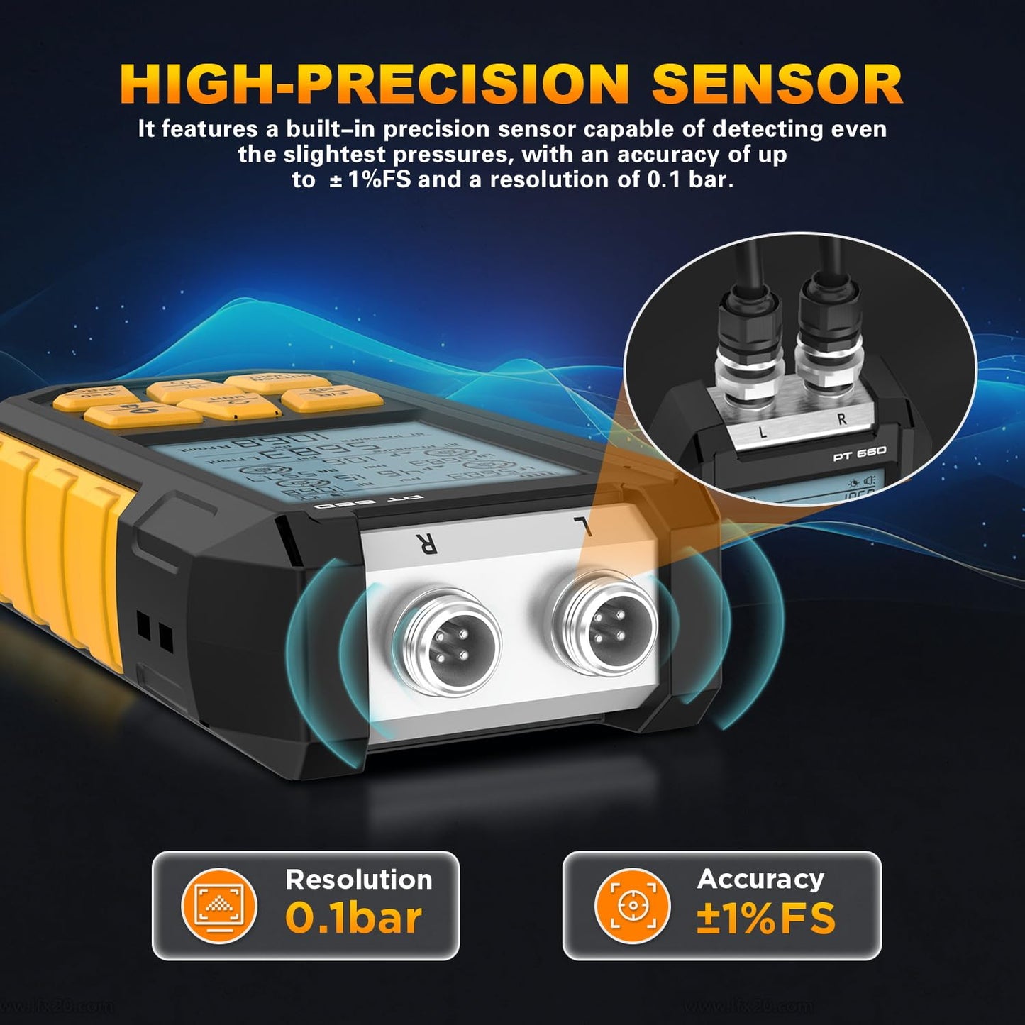 LINXINO Brake System Pressure Tester,Brake Pressure Tester,Brake Pressure Tester Kit,Handheld Manometer,Dual-Channel Pressure Measurement,Data Locking&Zeroing,Multiple Connectors,PT660